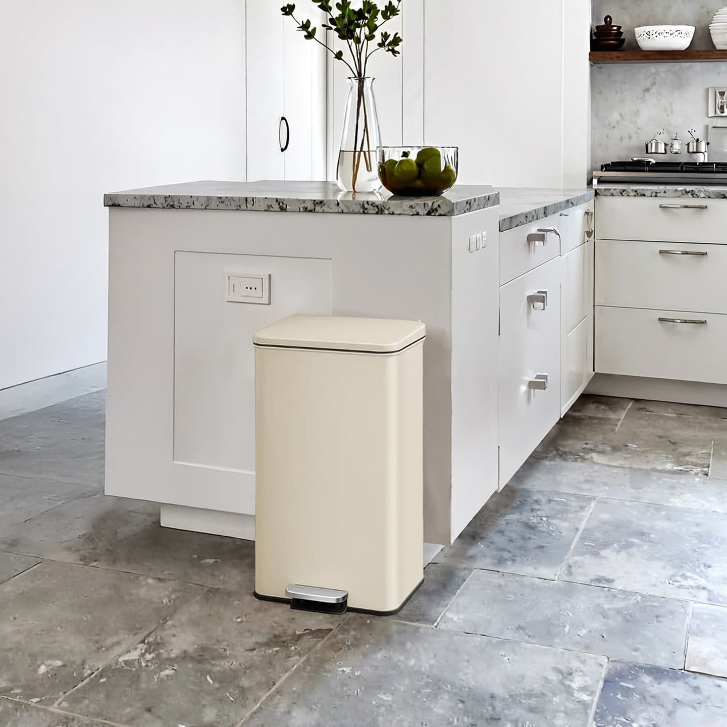 Large Steel Pedal Trash Can - 40L - Beige - Soft Close with 15 Liners Included