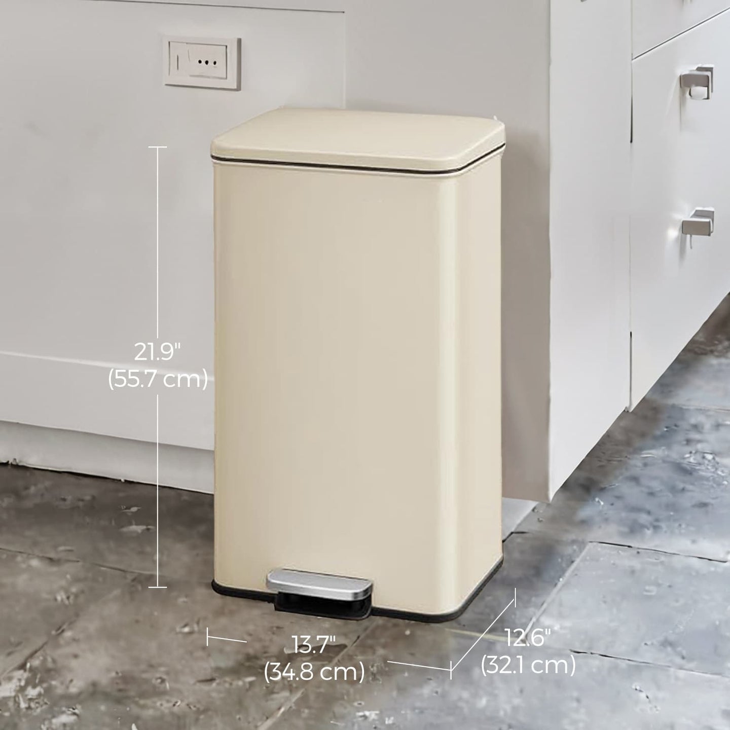 Large Steel Pedal Trash Can - 40L - Beige - Soft Close with 15 Liners Included