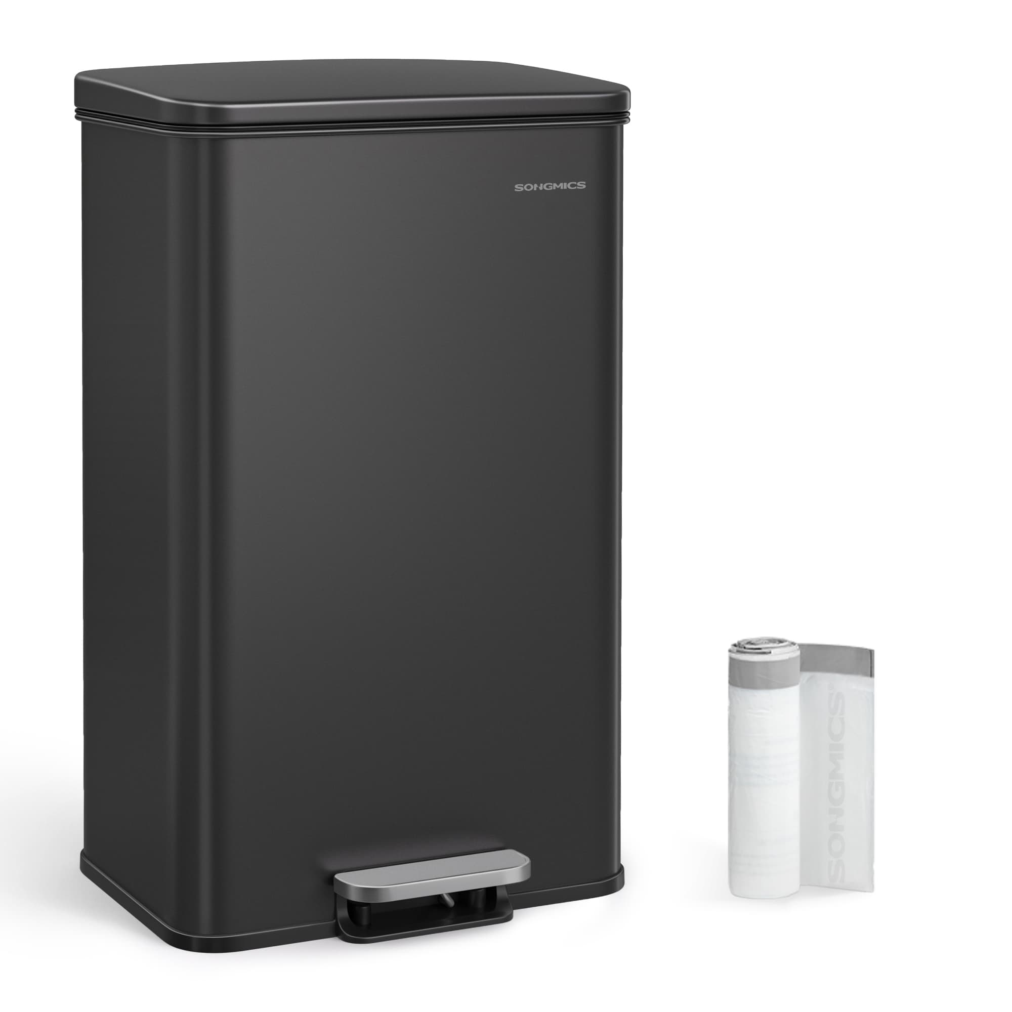 Large Steel Kitchen Bin - Black Finish - Soft Close Lid
