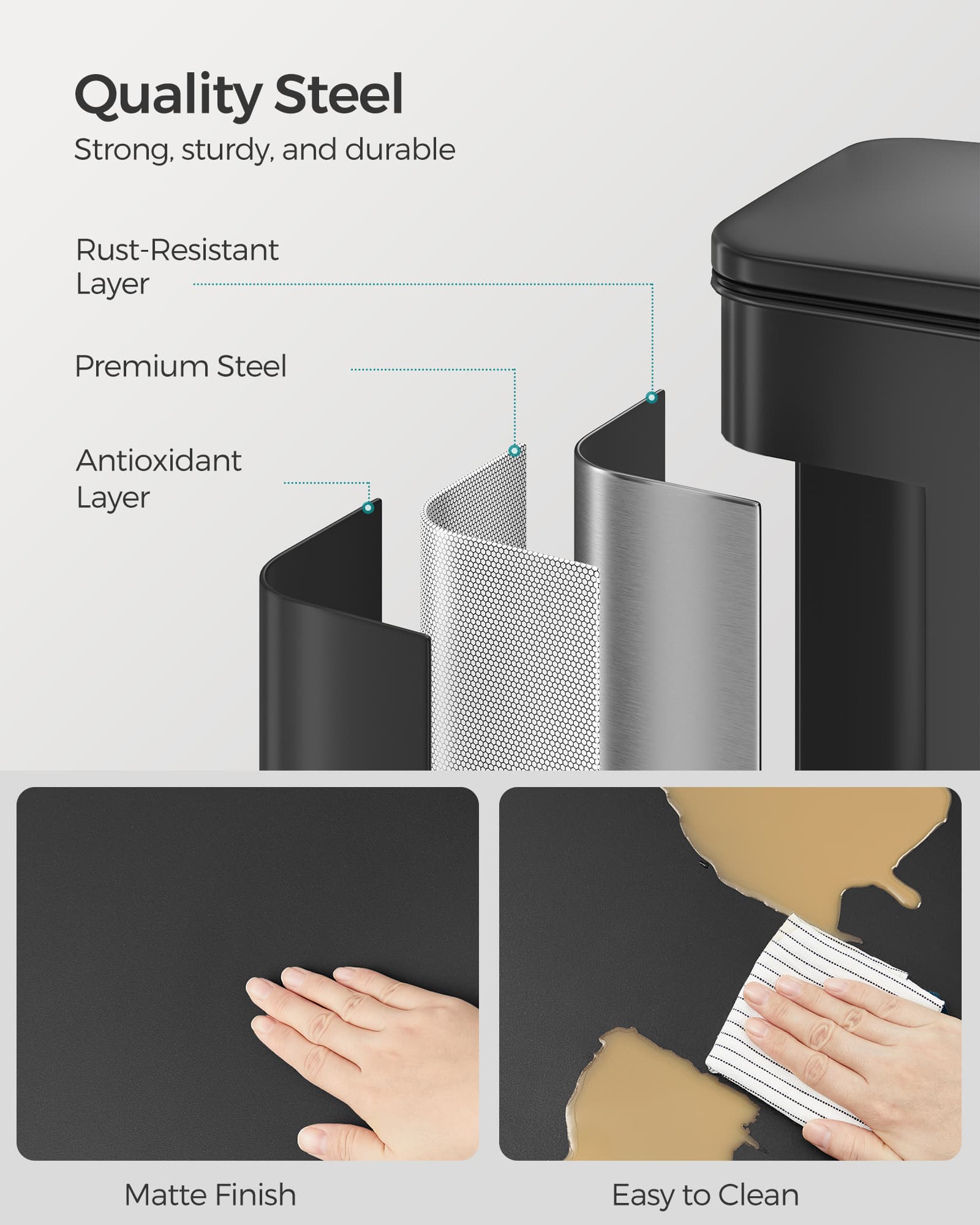 Large Steel Kitchen Bin - Black Finish - Soft Close Lid