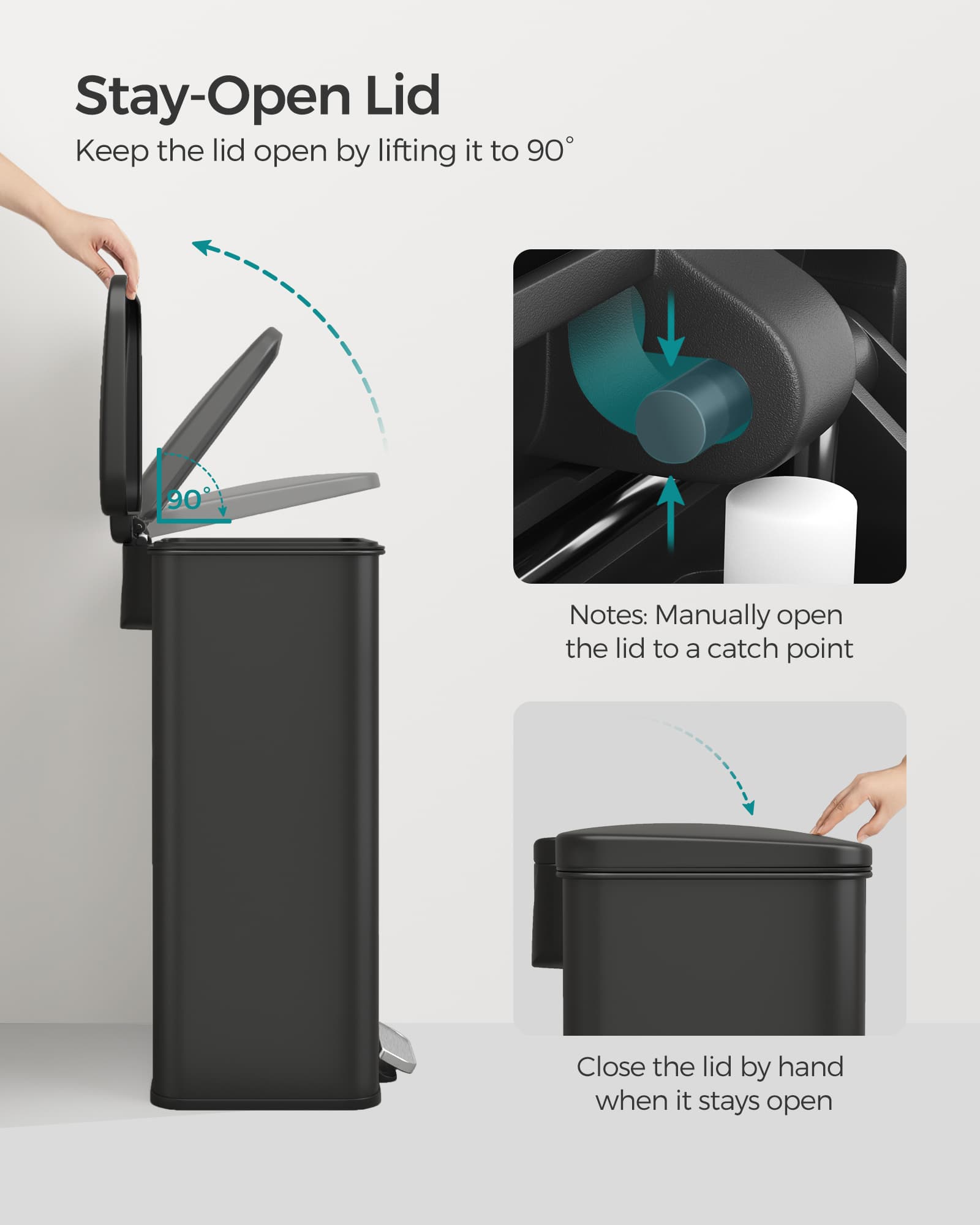 Large Steel Kitchen Bin - Black Finish - Soft Close Lid