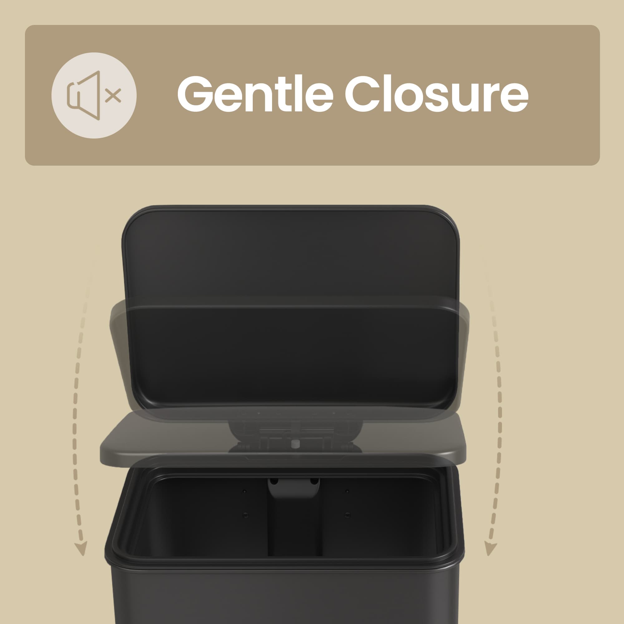 Large Step Waste Bin - Steel - Black - Soft Close Mechanism with Lid and 15 Liners Included