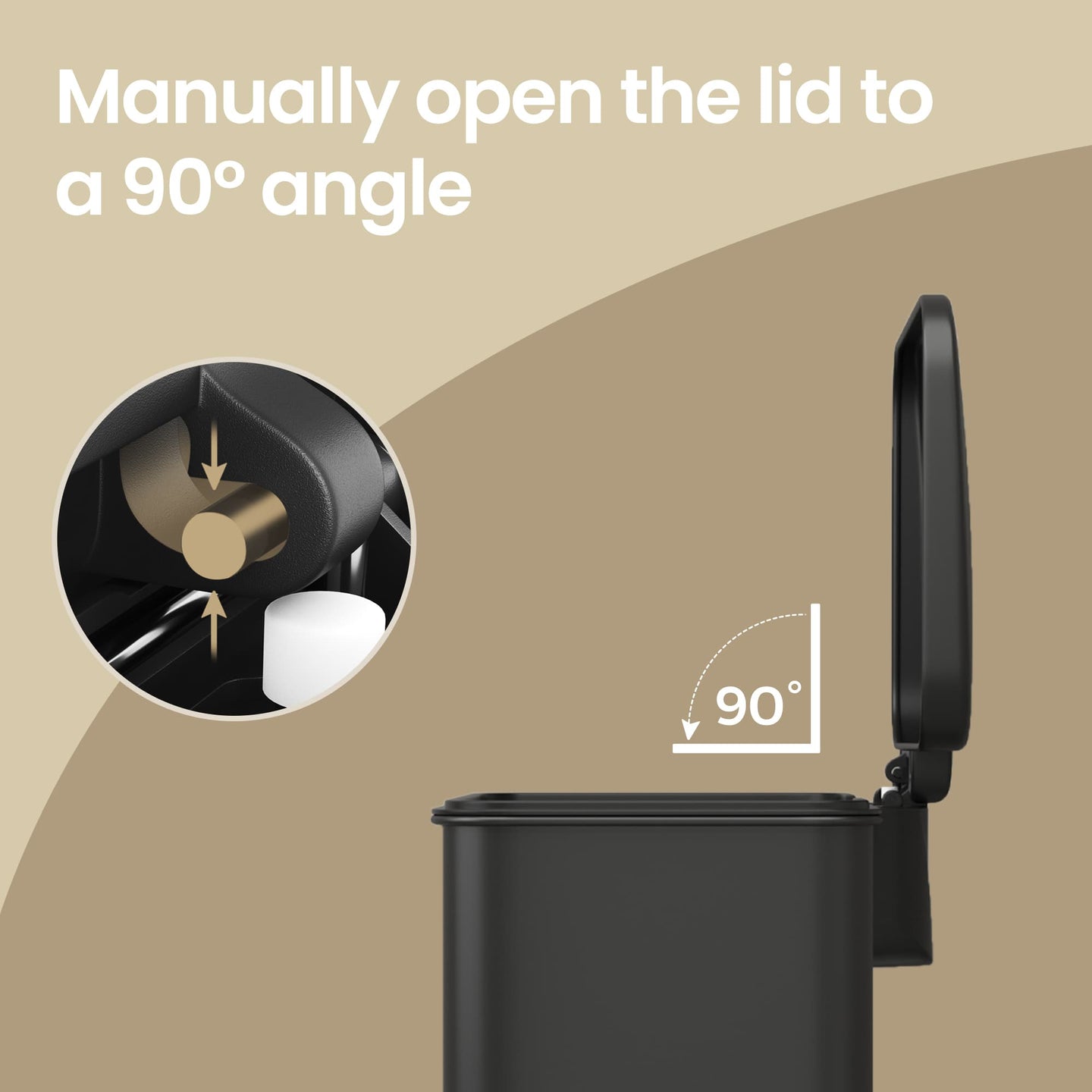 Large Step Waste Bin - Steel - Black - Soft Close Mechanism with Lid and 15 Liners Included