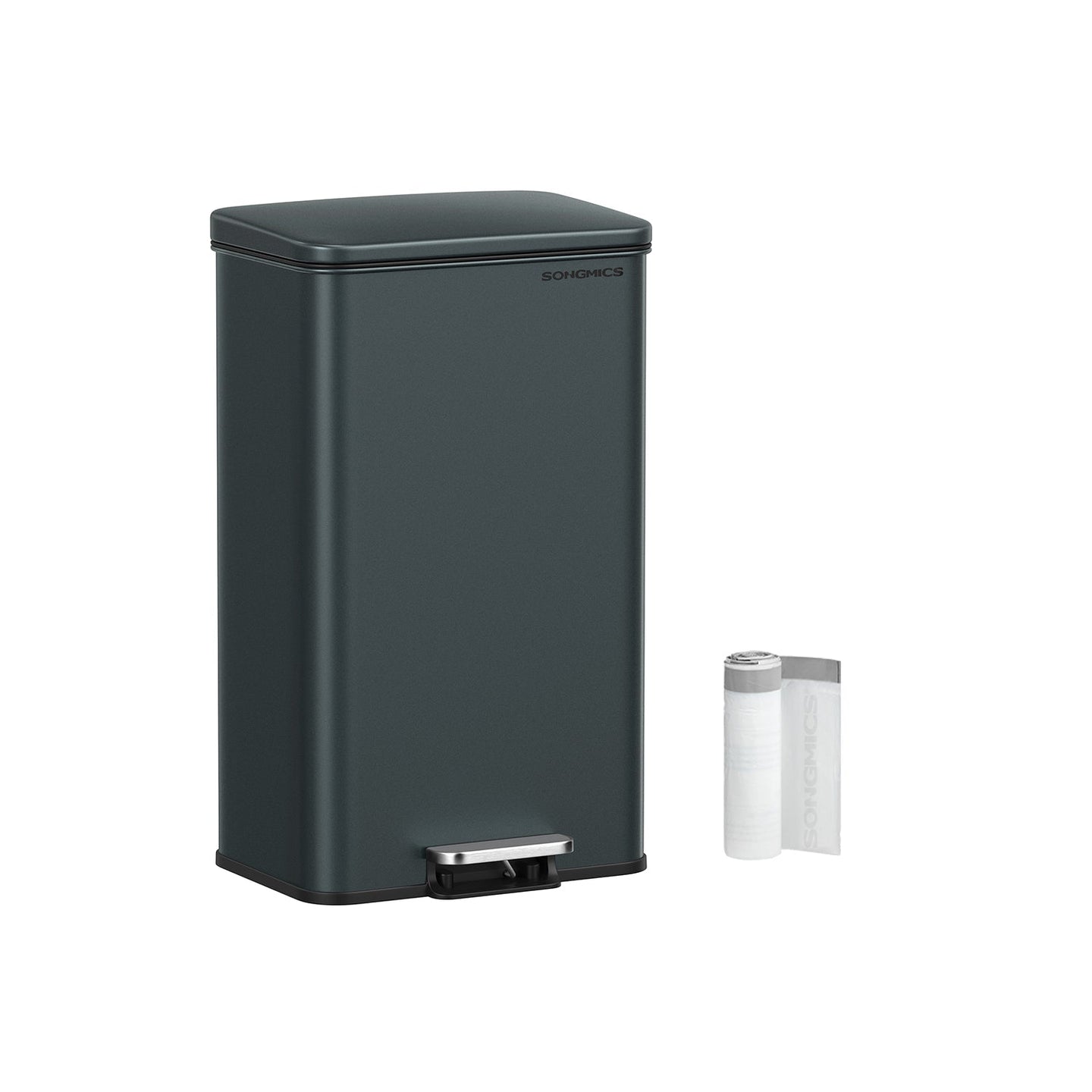 Large Step Rubbish Bin - Steel - Charcoal Grey - Soft Close with 15 Liner Bags Included