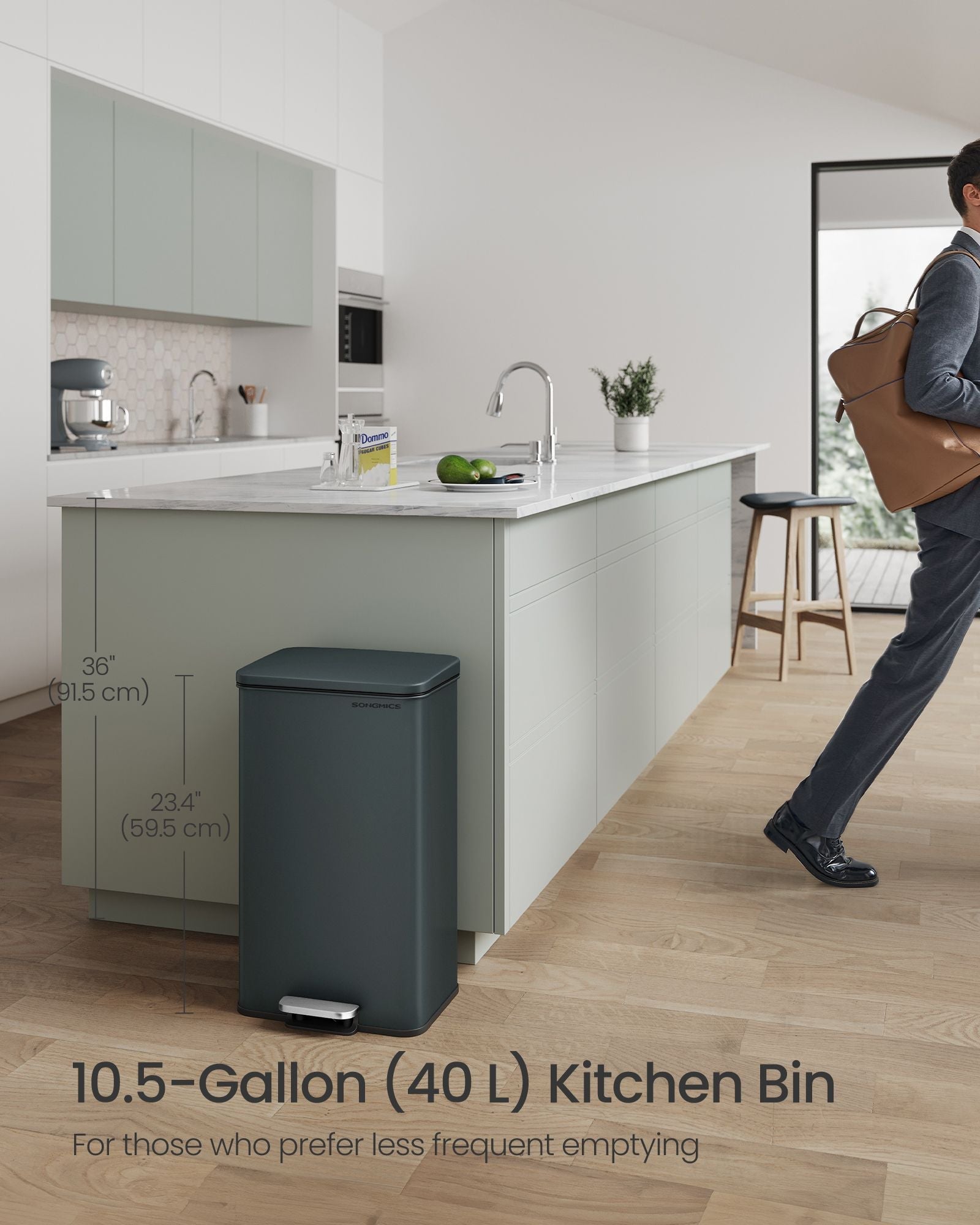 Large Kitchen Rubbish Bin - Steel - Silver - Soft Close with Lid and 15 Liner Bags Included