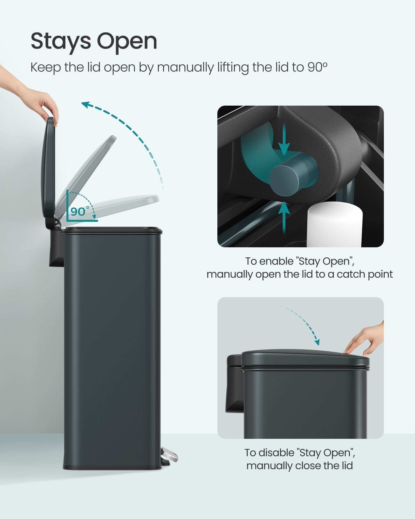 Large Step Rubbish Bin - Steel - Charcoal Grey - Soft Close with 15 Liner Bags Included