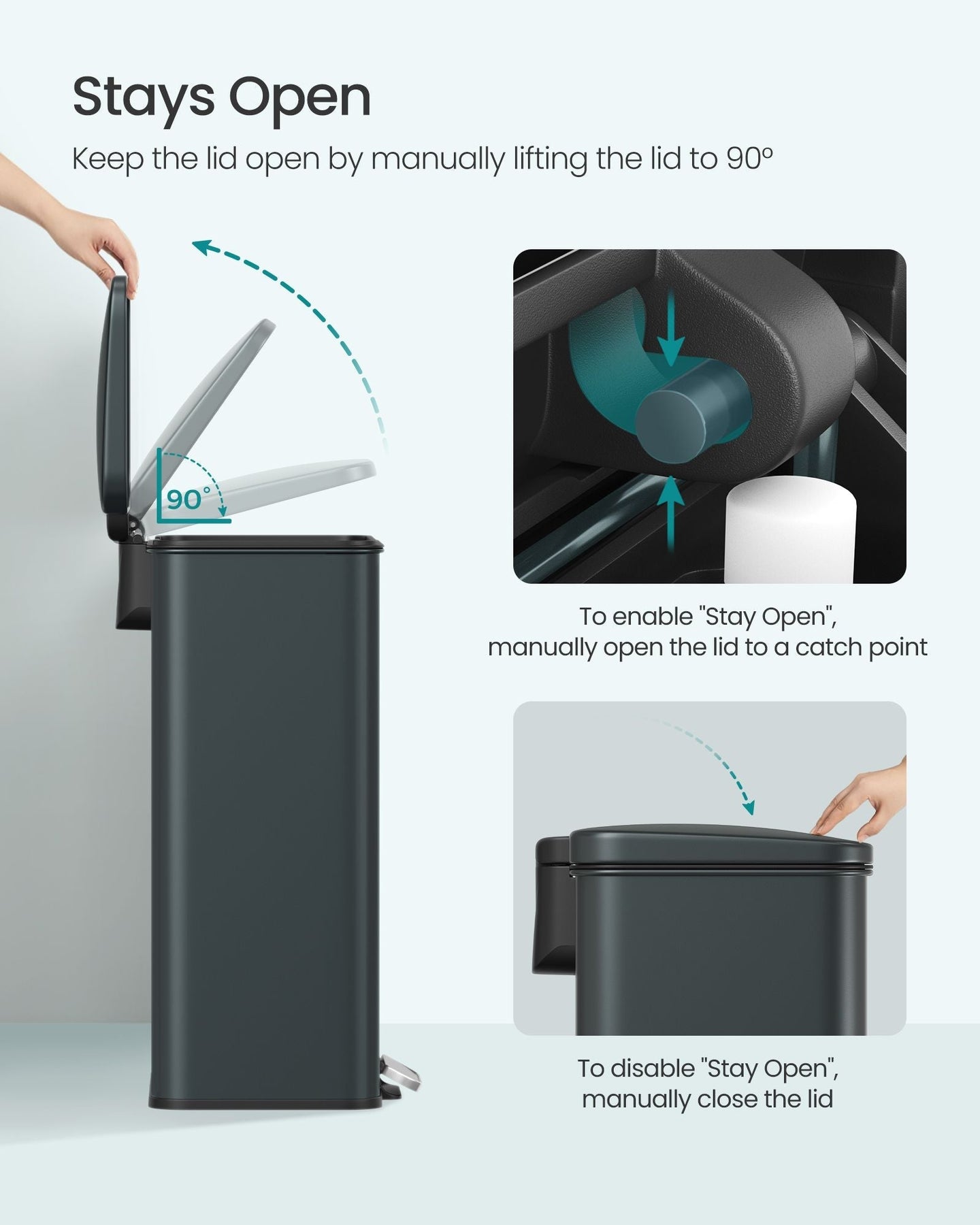 Large Step Rubbish Bin - Steel - Charcoal Grey - Soft Close with 15 Liner Bags Included