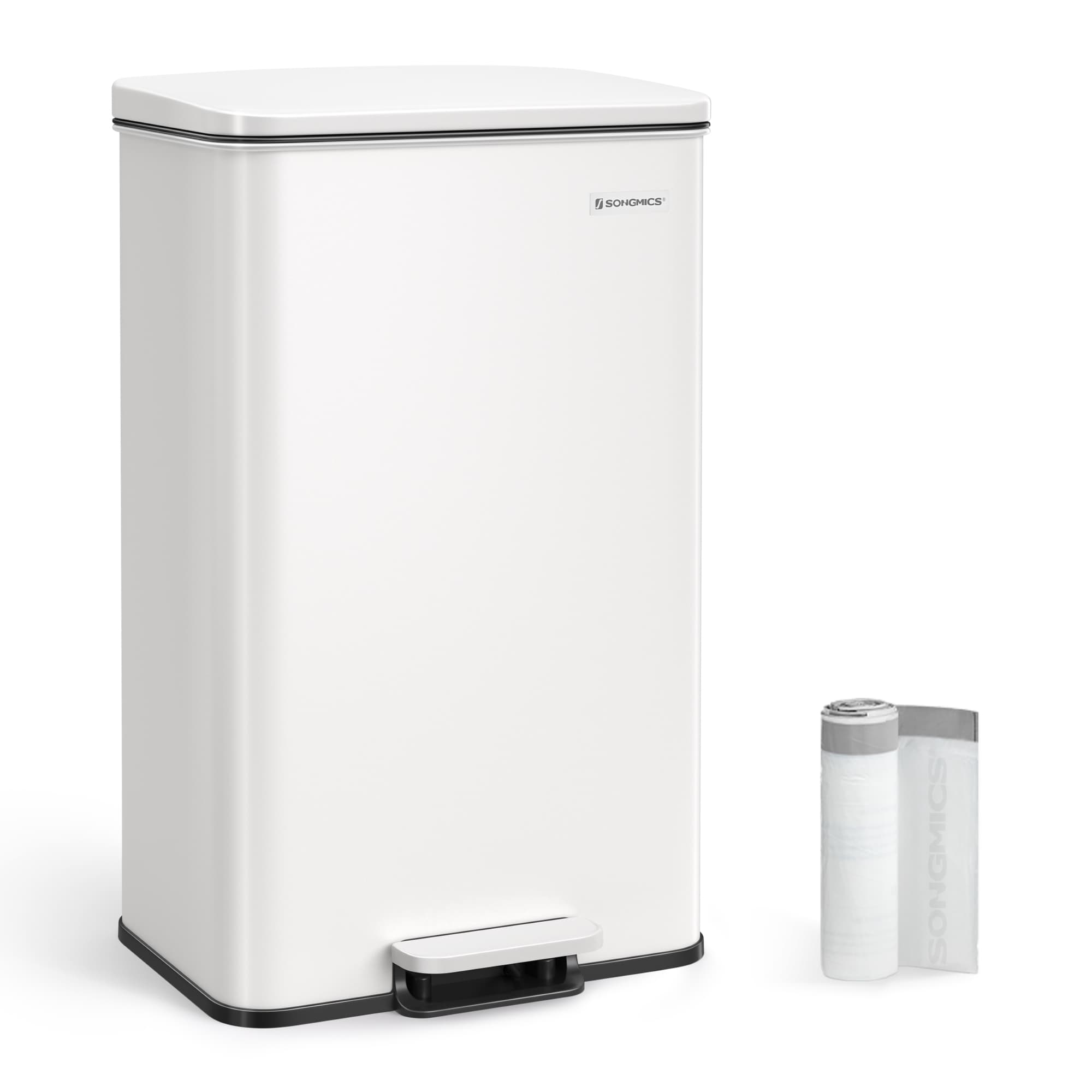 Kitchen Bin - Steel - White - 40L Capacity with Soft Close Lid