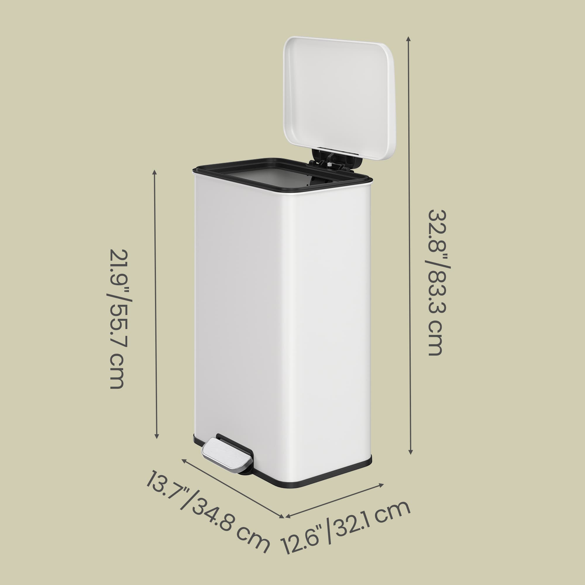 Large Step Waste Bin - Steel - White - 40L Capacity with Soft Close Mechanism