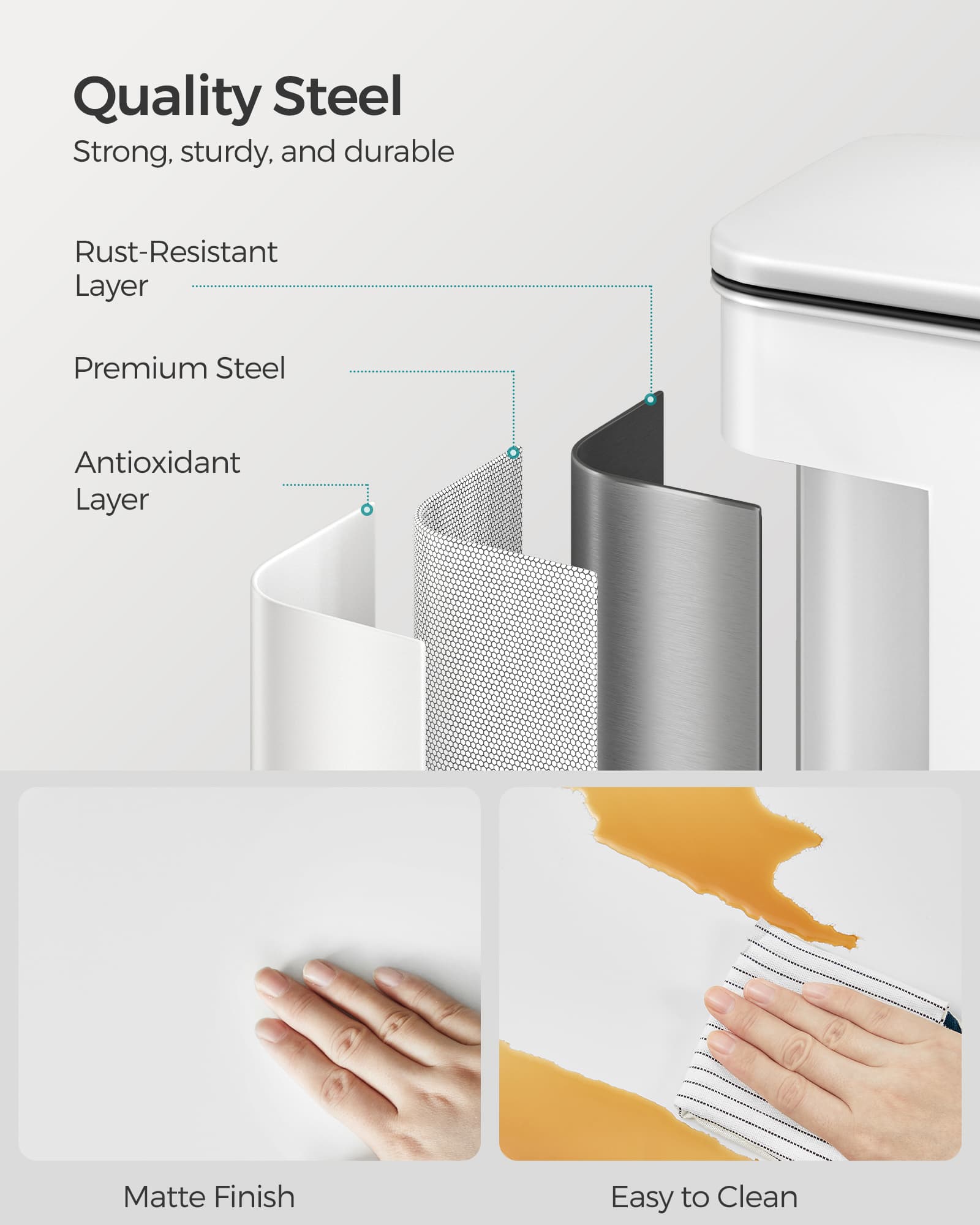 Kitchen Bin - Steel - White - 40L Capacity with Soft Close Lid