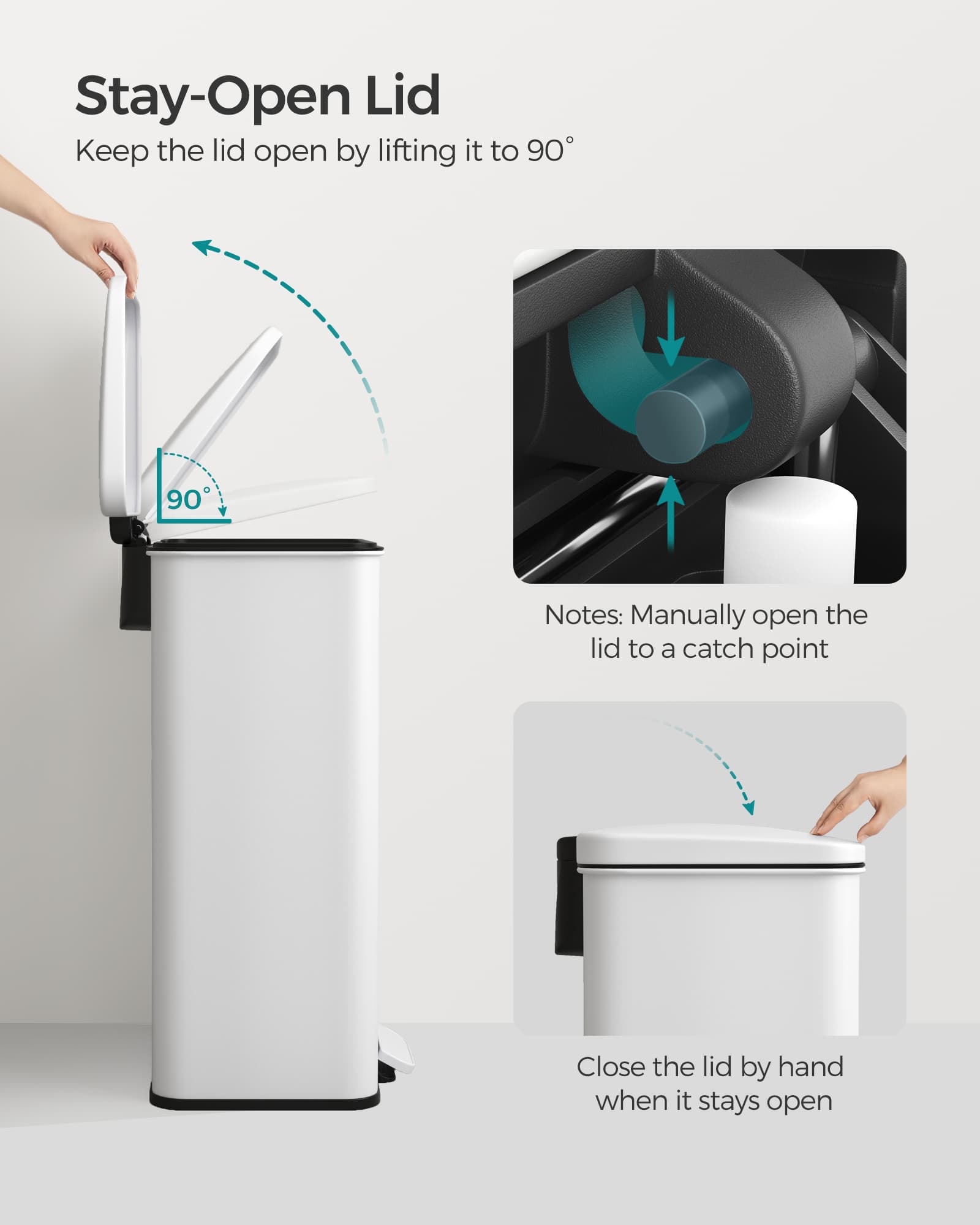 Kitchen Bin - Steel - White - 40L Capacity with Soft Close Lid