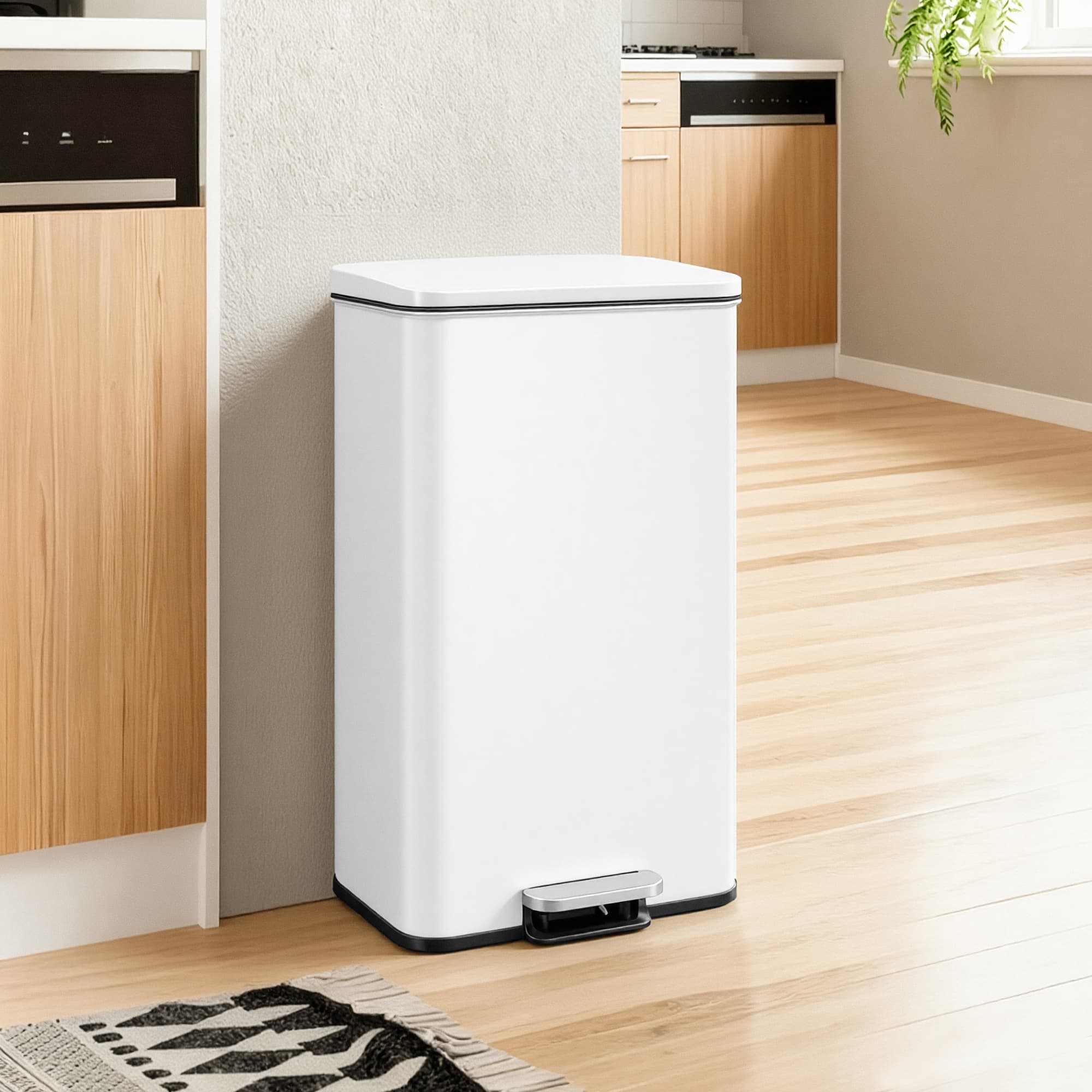 Large Step Waste Bin - Steel - White - 40L Capacity with Soft Close Mechanism