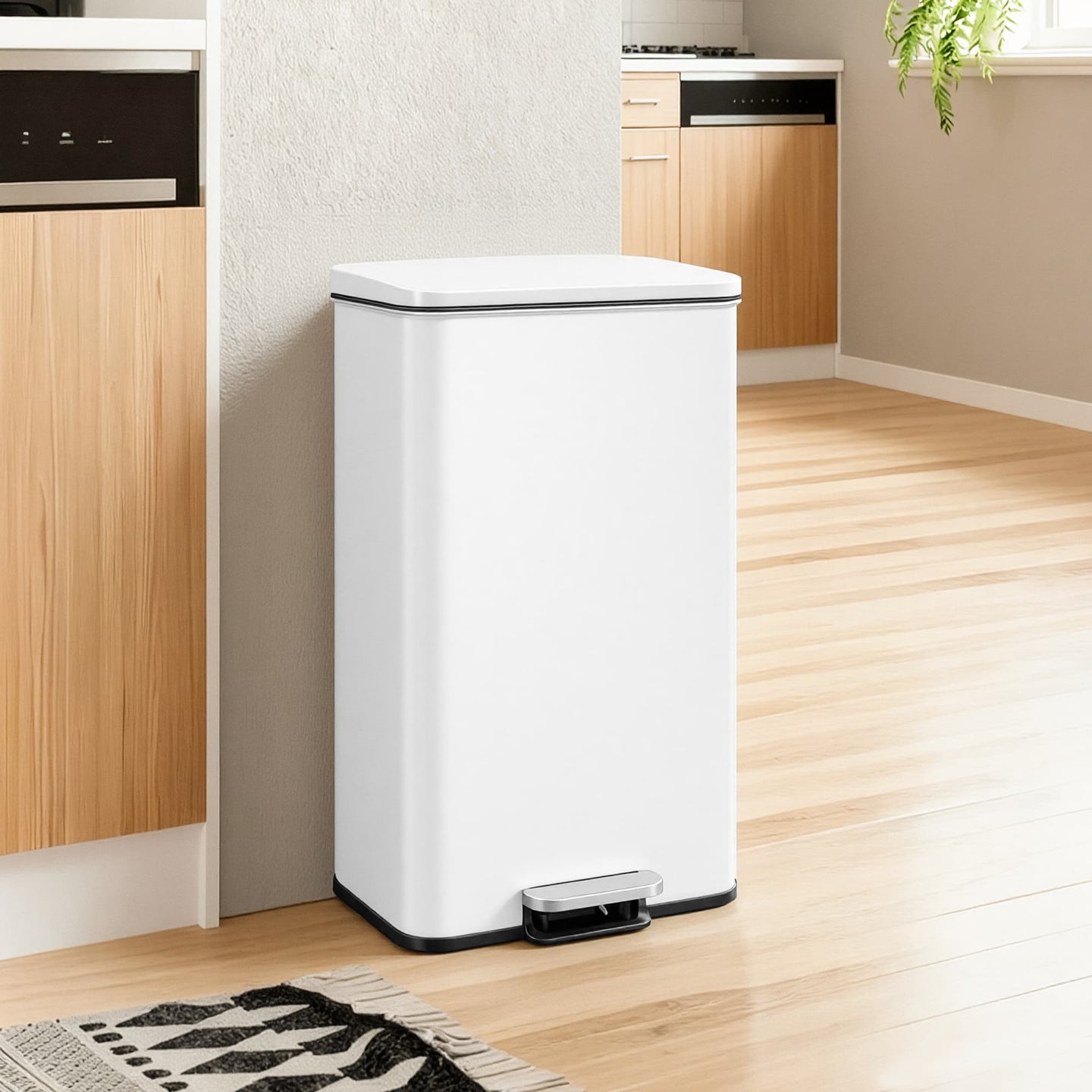 Large Step Waste Bin - Steel - White - 40L Capacity with Soft Close Mechanism