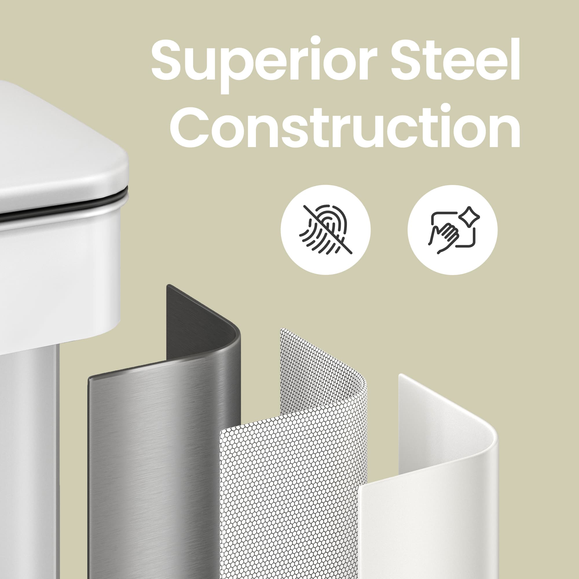 Large Step Waste Bin - Steel - White - 40L Capacity with Soft Close Mechanism