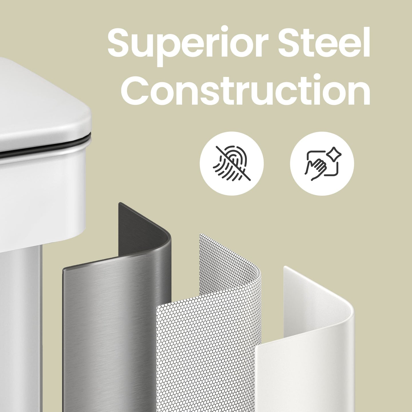 Large Step Waste Bin - Steel - White - 40L Capacity with Soft Close Mechanism