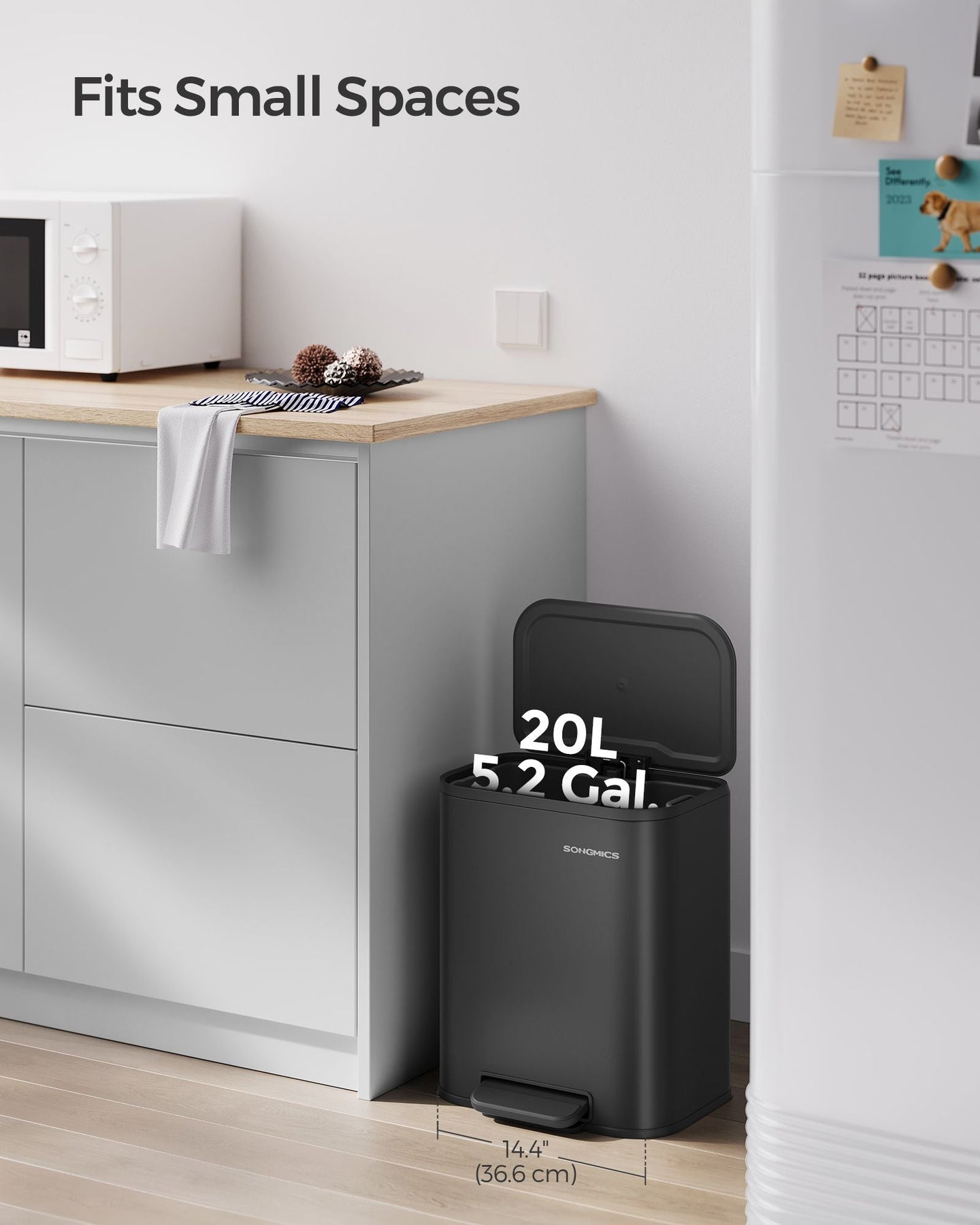 20L Kitchen Bin - Steel - Ink Black - Soft-Close Lid and Wide Non-Slip Pedal