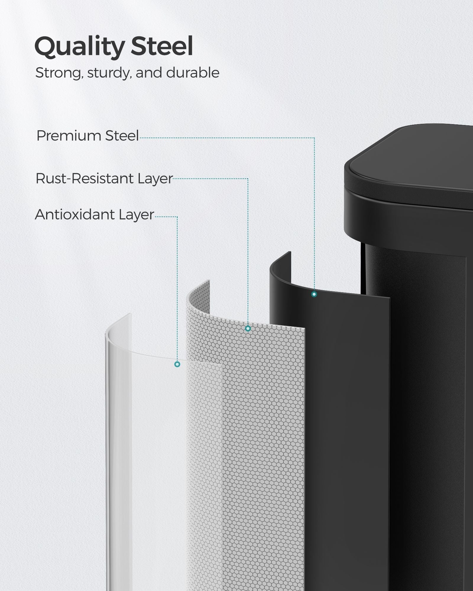 20L Kitchen Bin - Steel - Ink Black - Soft-Close Lid and Wide Non-Slip Pedal