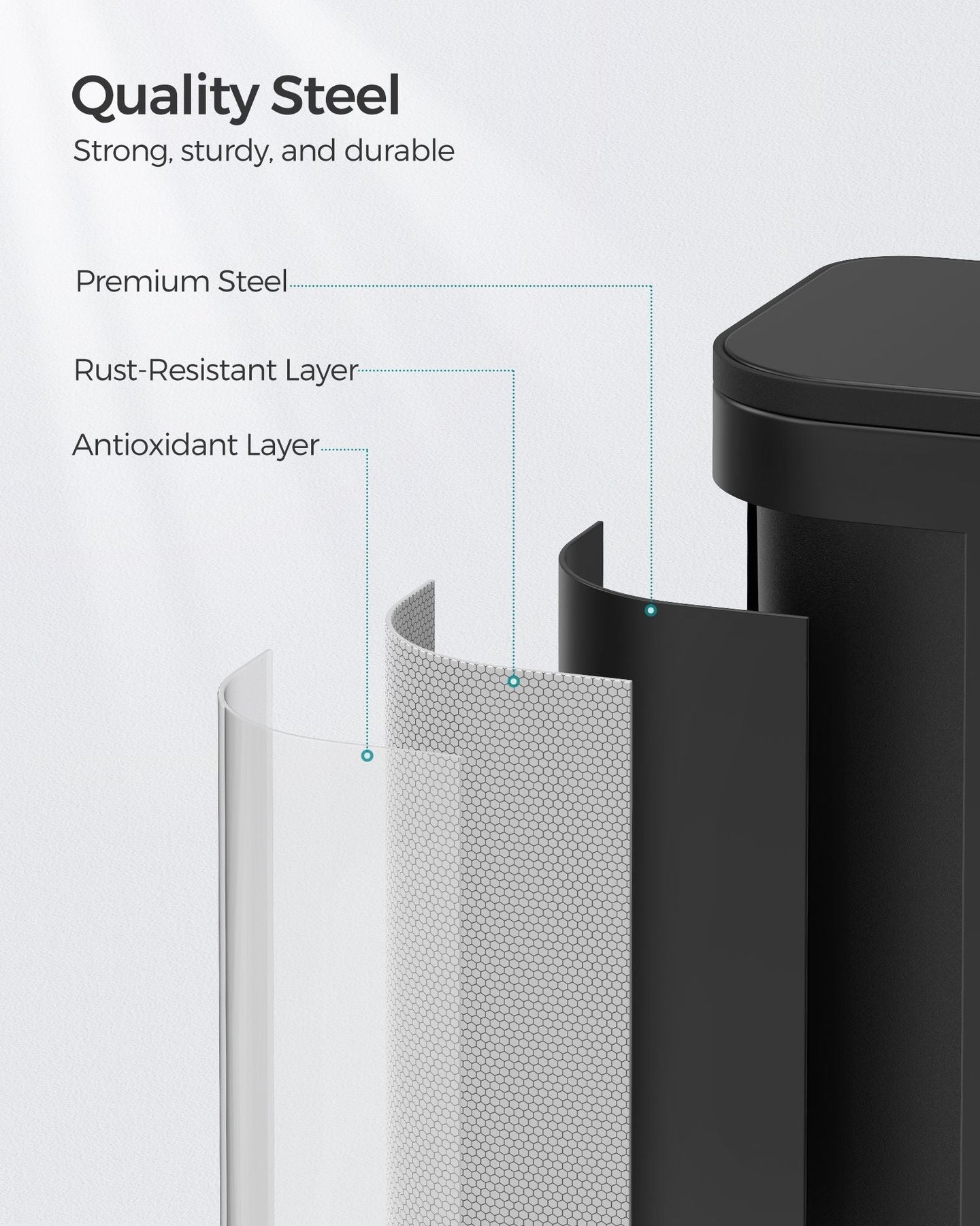 20L Kitchen Bin - Steel - Ink Black - Soft-Close Lid and Wide Non-Slip Pedal