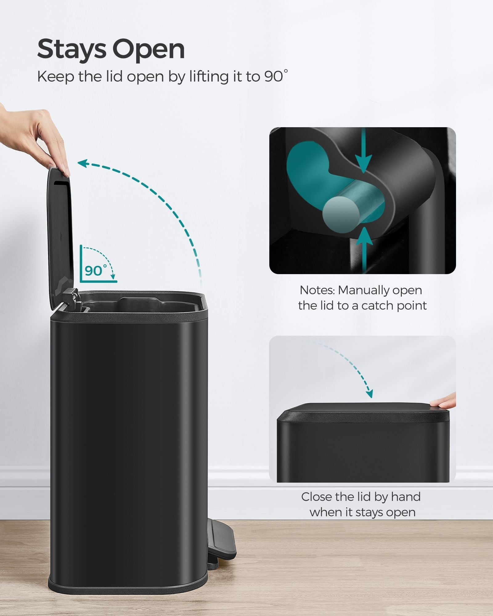20L Kitchen Bin - Steel - Ink Black - Soft-Close Lid and Wide Non-Slip Pedal