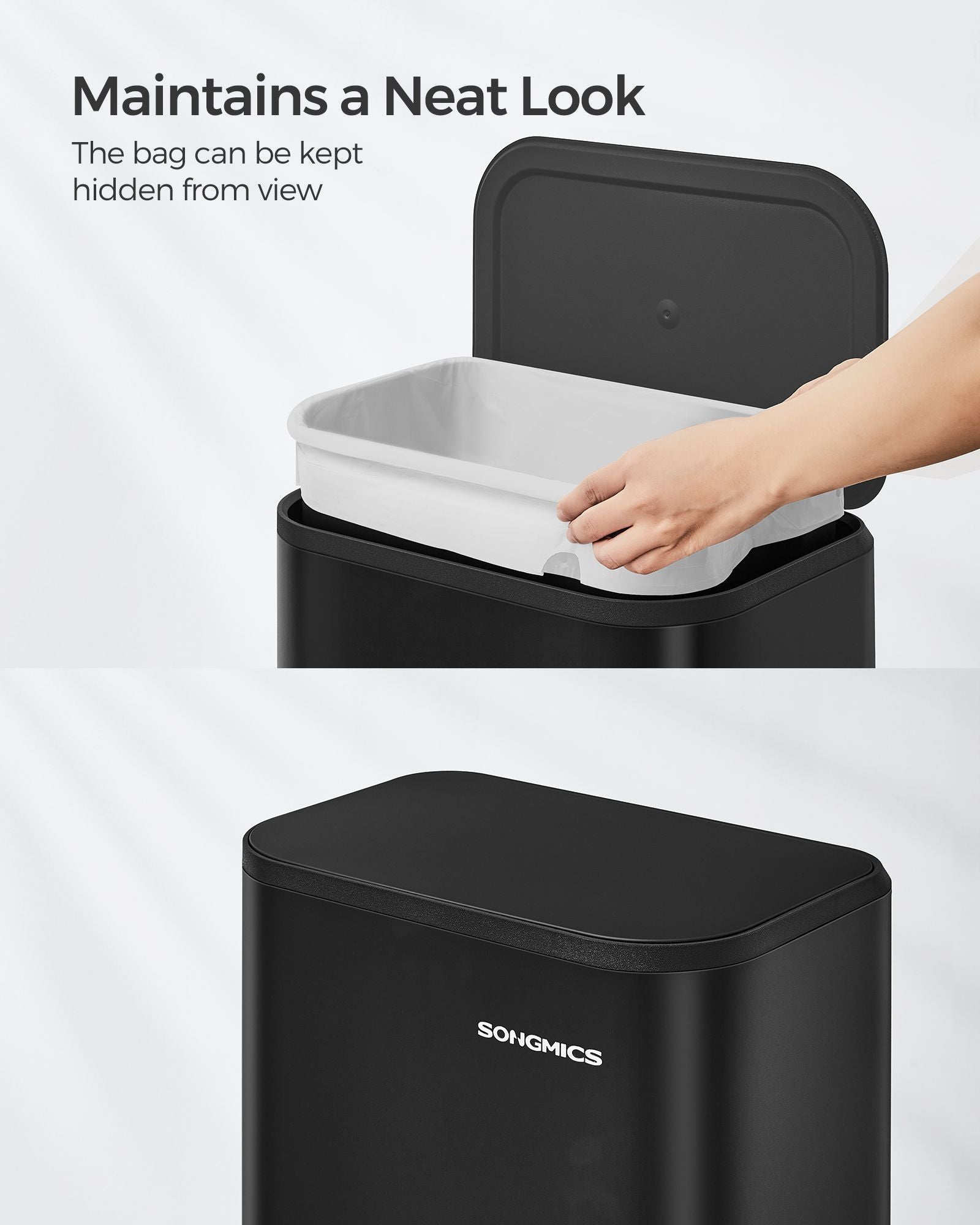 20L Kitchen Bin - Steel - Ink Black - Soft-Close Lid and Wide Non-Slip Pedal