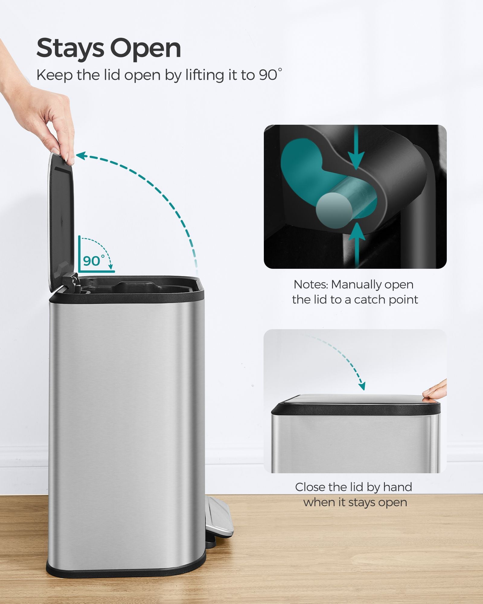 20L Steel Kitchen Trash Bin - Metallic Silver - Soft-Close Lid