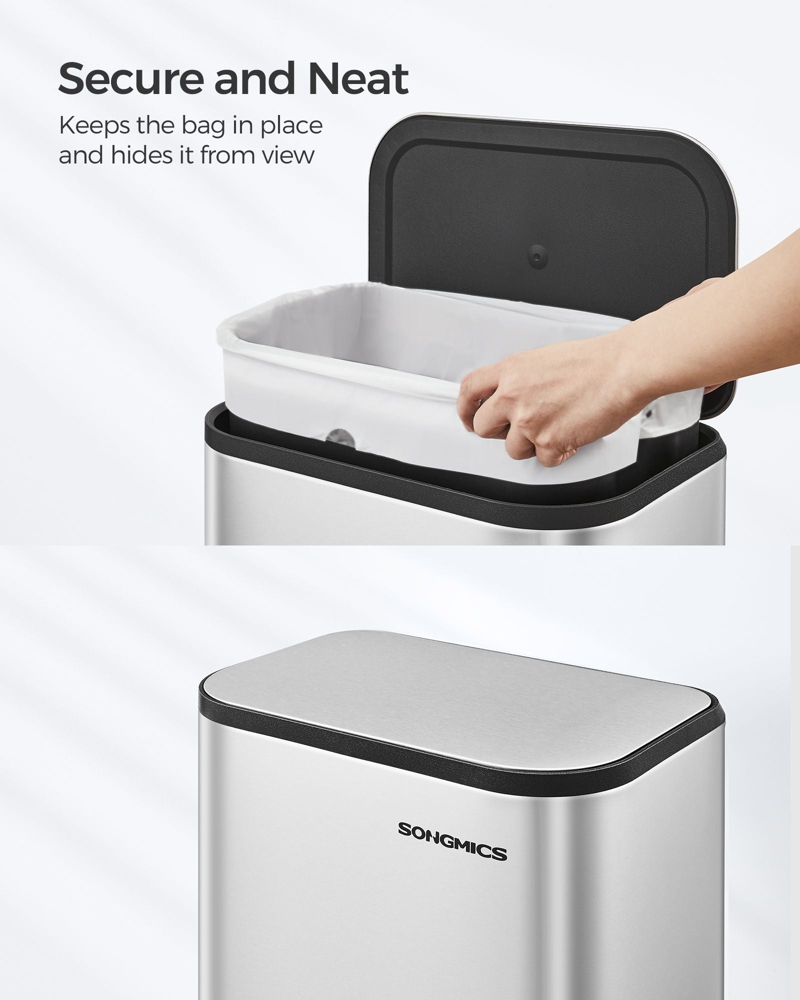 20L Steel Kitchen Trash Bin - Metallic Silver - Soft-Close Lid