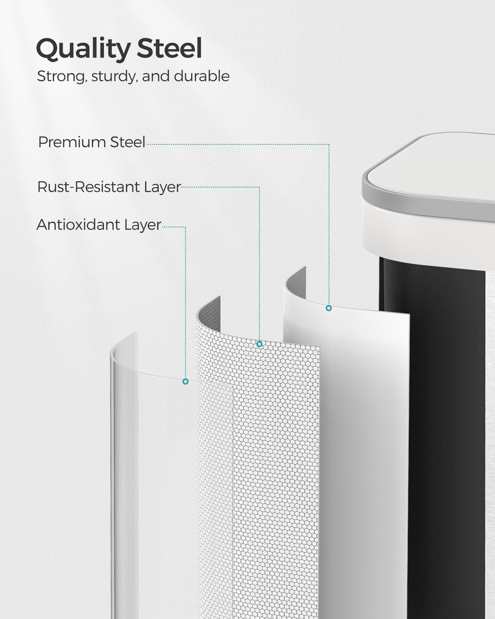 20L Kitchen Bin - Steel - Cloud White - Soft-Close Lid and Wide Non-Slip Pedal