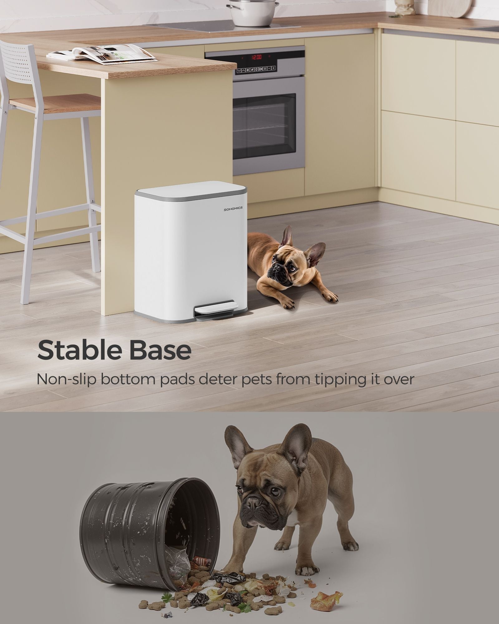 20L Kitchen Bin - Steel - Cloud White - Soft-Close Lid and Wide Non-Slip Pedal