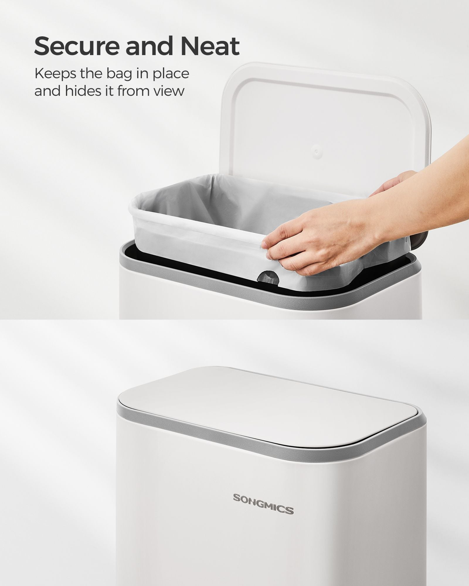 20L Kitchen Bin - Steel - Cloud White - Soft-Close Lid and Wide Non-Slip Pedal
