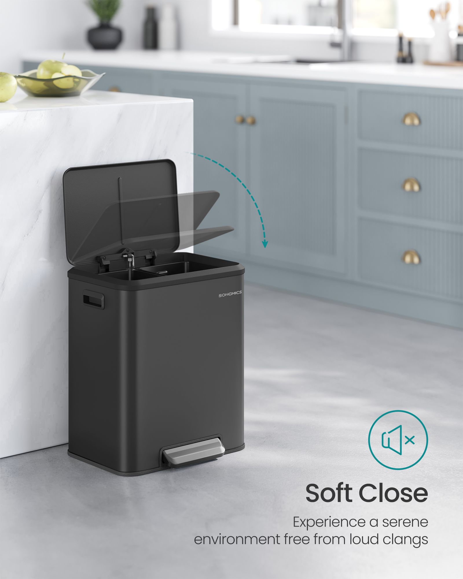 Double Bin - Steel - Metallic Silver - Soft-Close Lid