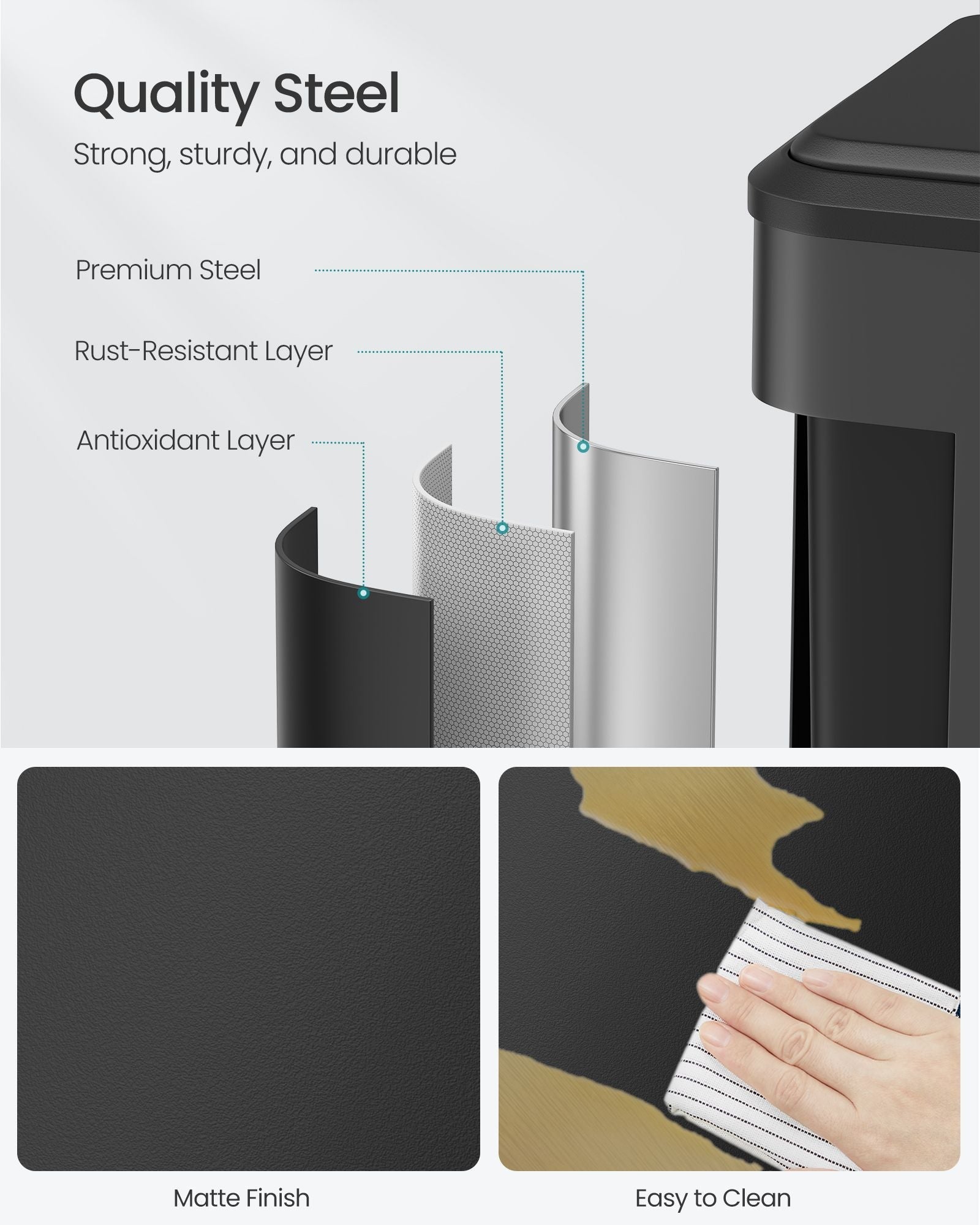 Double Bin - Steel - Metallic Silver - Soft-Close Lid