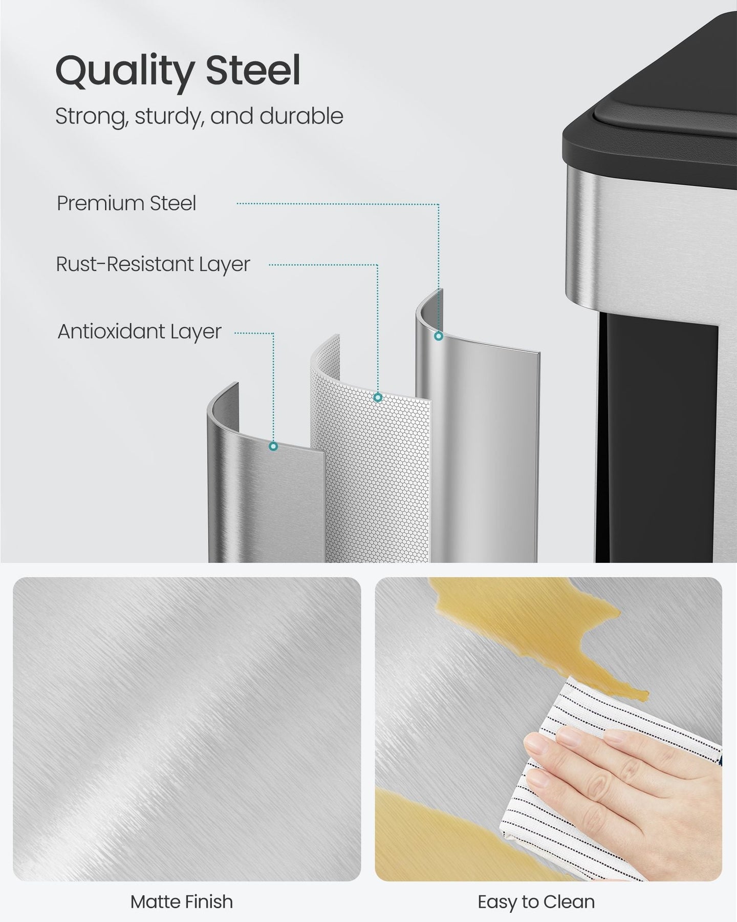 Double Bin - Steel - Metallic Silver - Soft-Close Lid