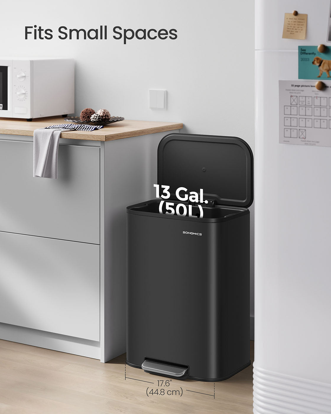 Pedal Bin - Steel - Ink Black - 50 L Soft-Close Lid with Wide Non-Slip Pedal
