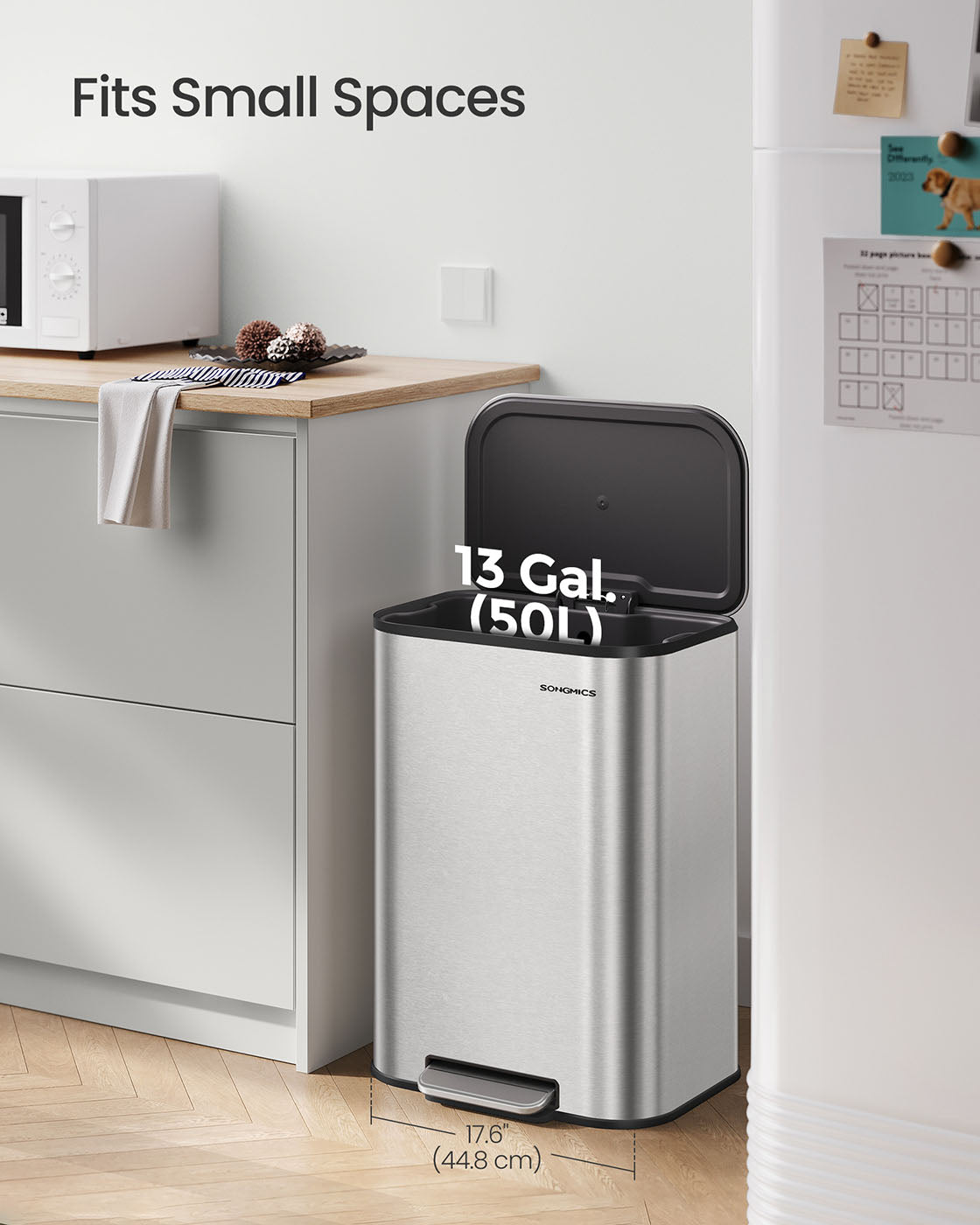 Trash Bin - Steel - Metallic Silver - 50L Capacity