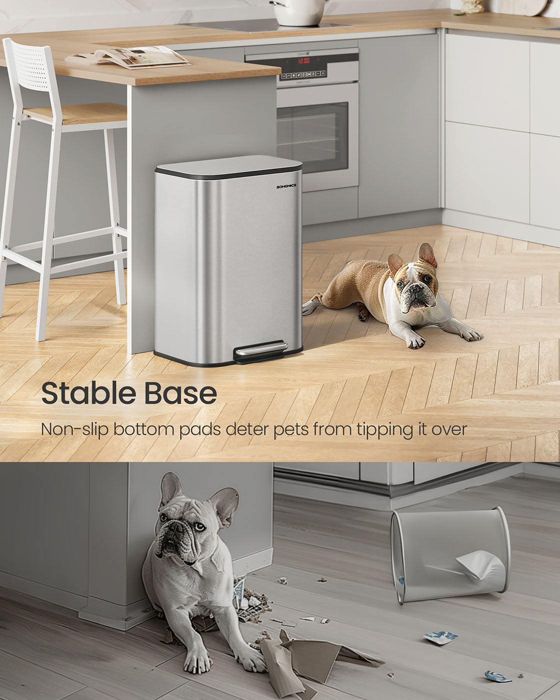 Trash Bin - Steel - Metallic Silver - 50L Capacity