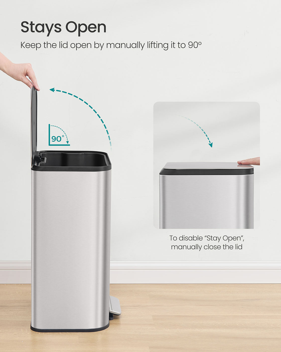 Trash Bin - Steel - Metallic Silver - 50L Capacity