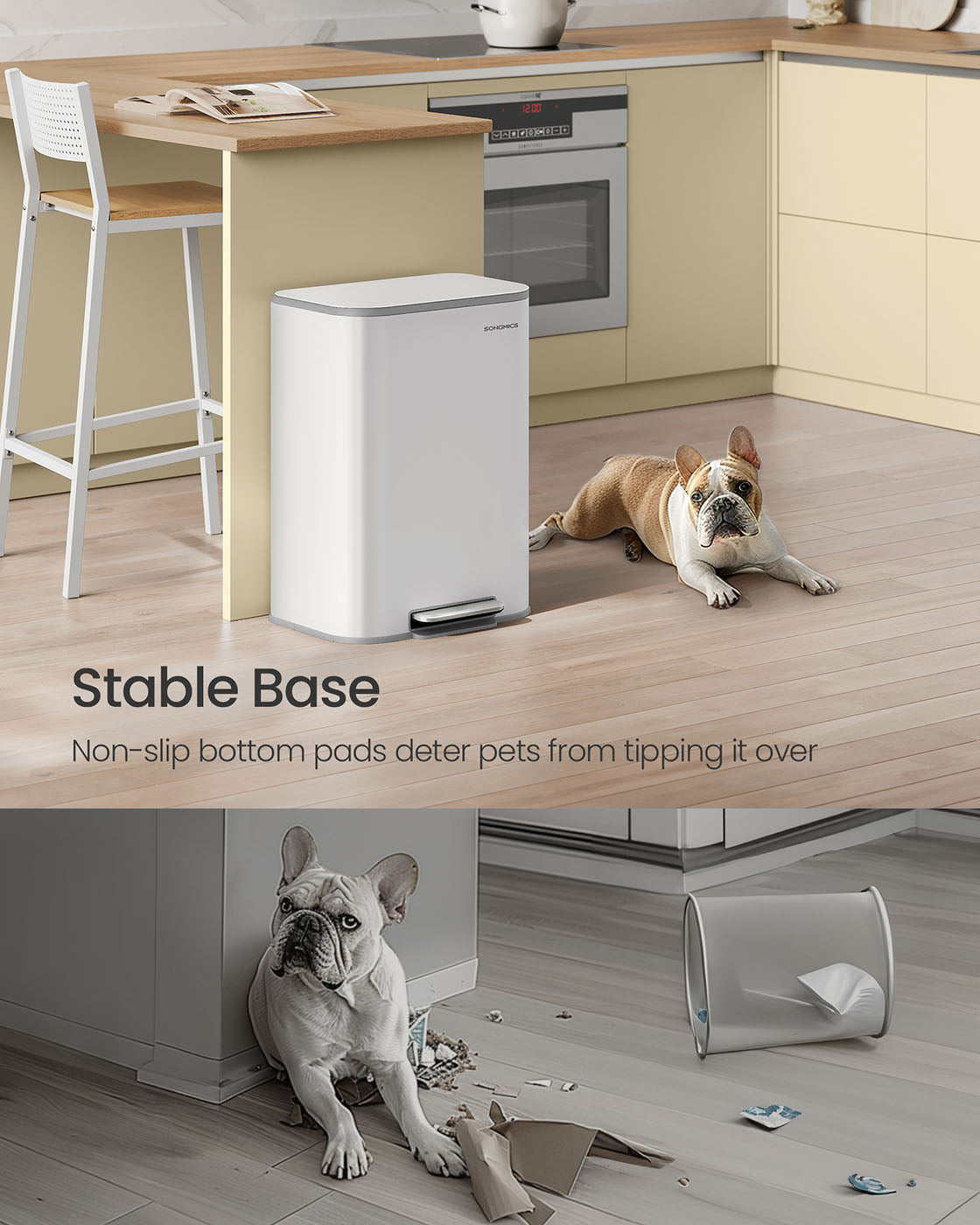 Trash Bin - Steel - Cloud White - 50 L Soft-Close Lid with Wide Non-Slip Pedal