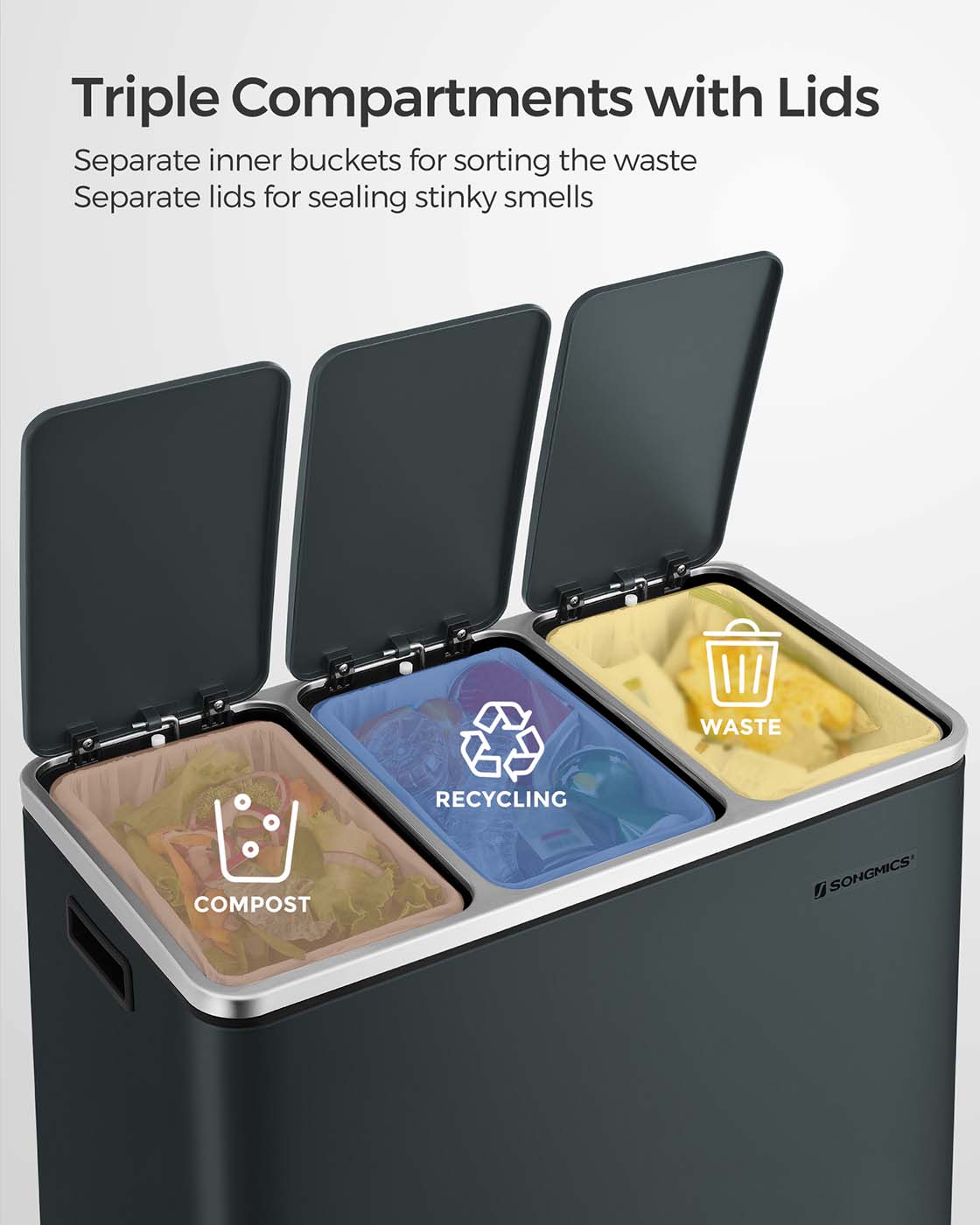 Kitchen Rubbish Bin - Stainless Steel - Fingerprint-Proof
