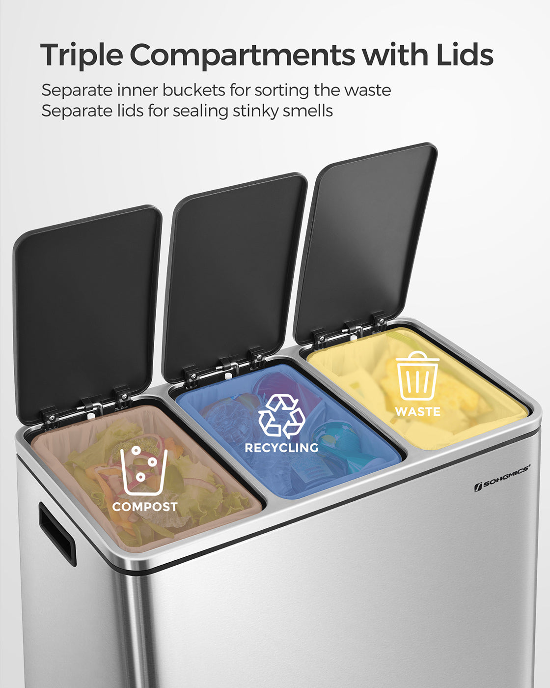 Recycling Bin - Stainless Steel - Fingerprint-Proof