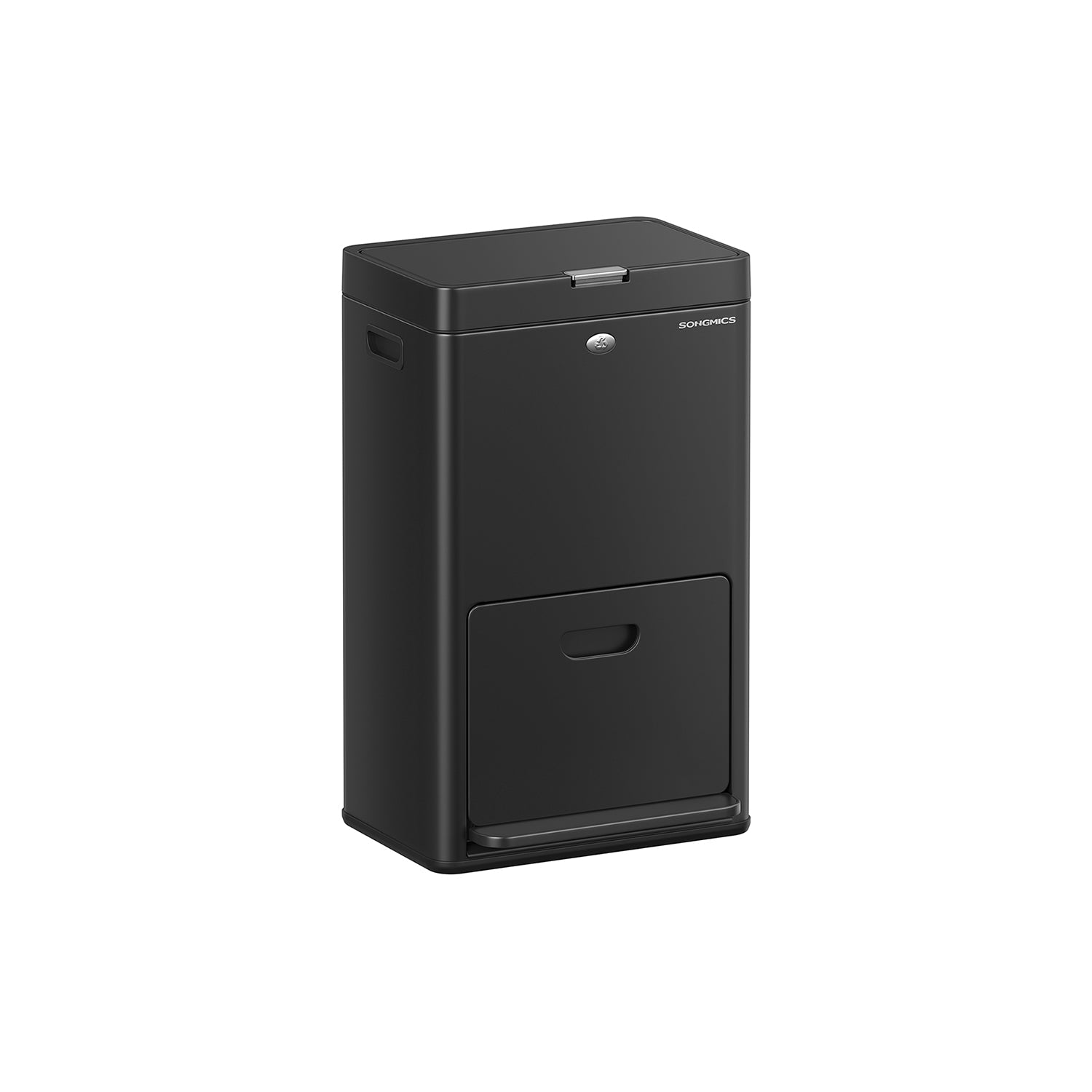 3-Compartment Kitchen Bin - Plastic - Black - Includes Carbon Filter and Wide Pedal