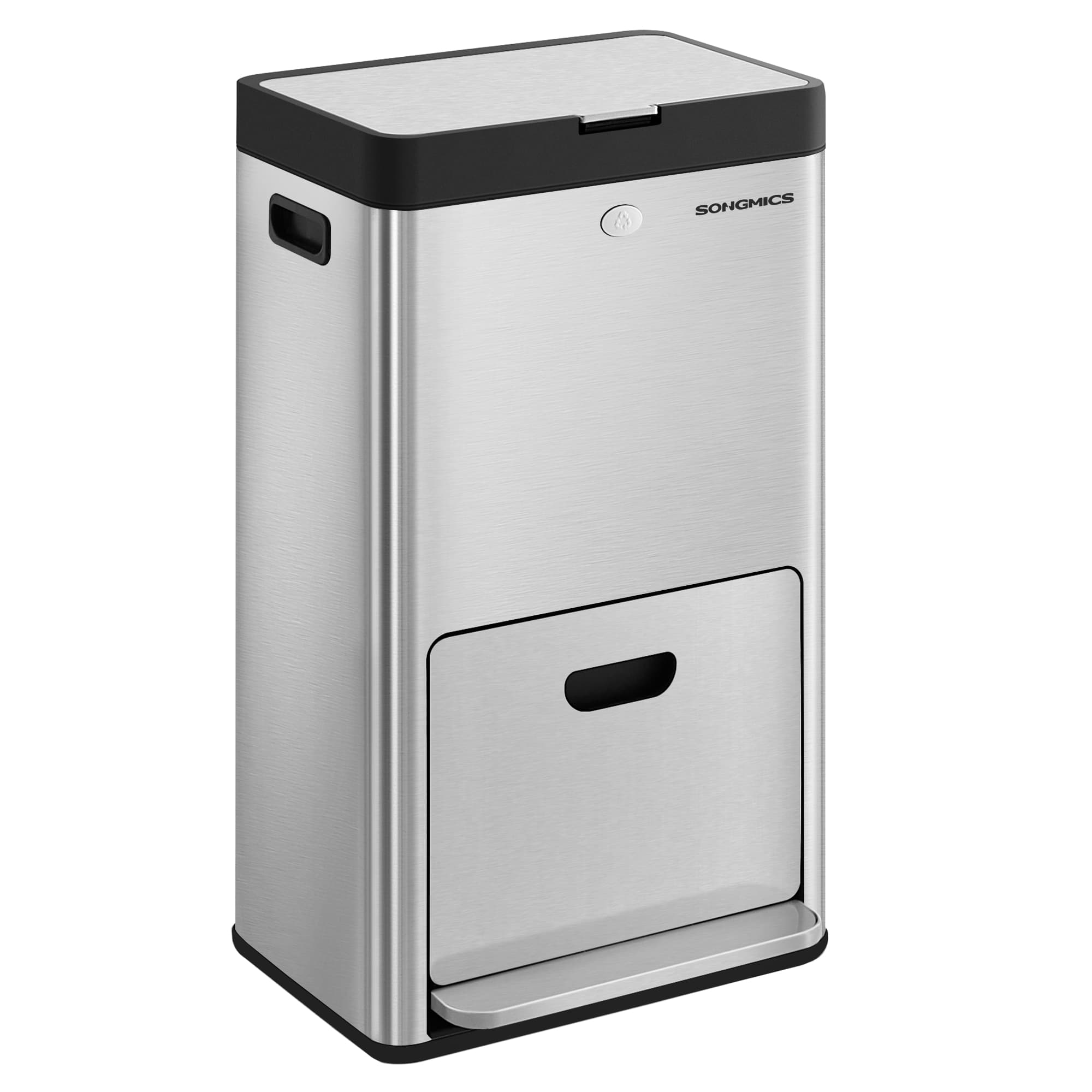 3-Compartment Kitchen Bin - Stainless Steel - Silver - Carbon Filter and Wide Pedal