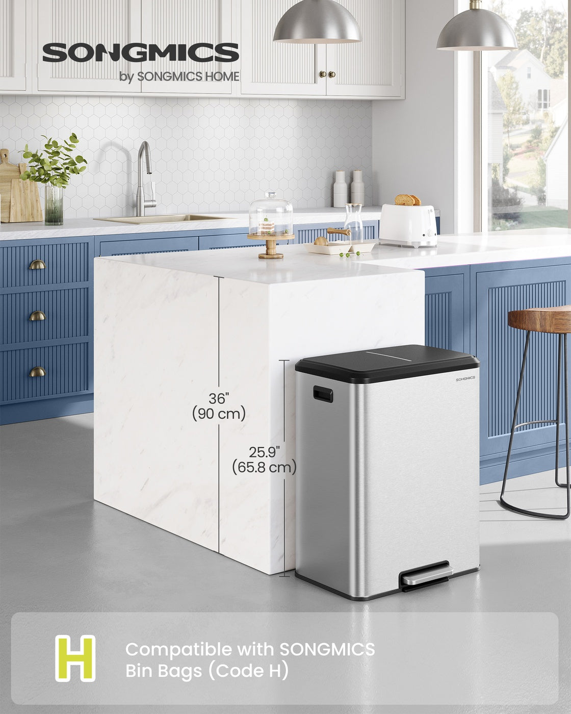 Kitchen Bin - Stainless Steel and Plastic - Metallic Silver