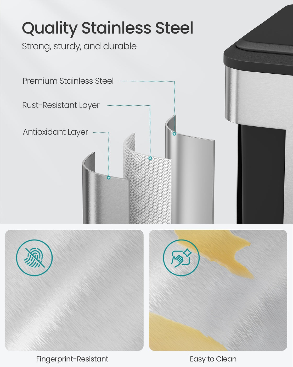 Kitchen Bin - Stainless Steel and Plastic - Metallic Silver