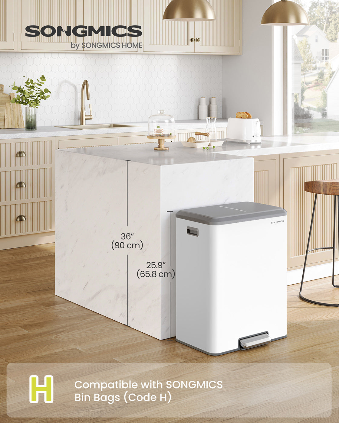 Kitchen Bin - Steel and Plastic - Cloud White