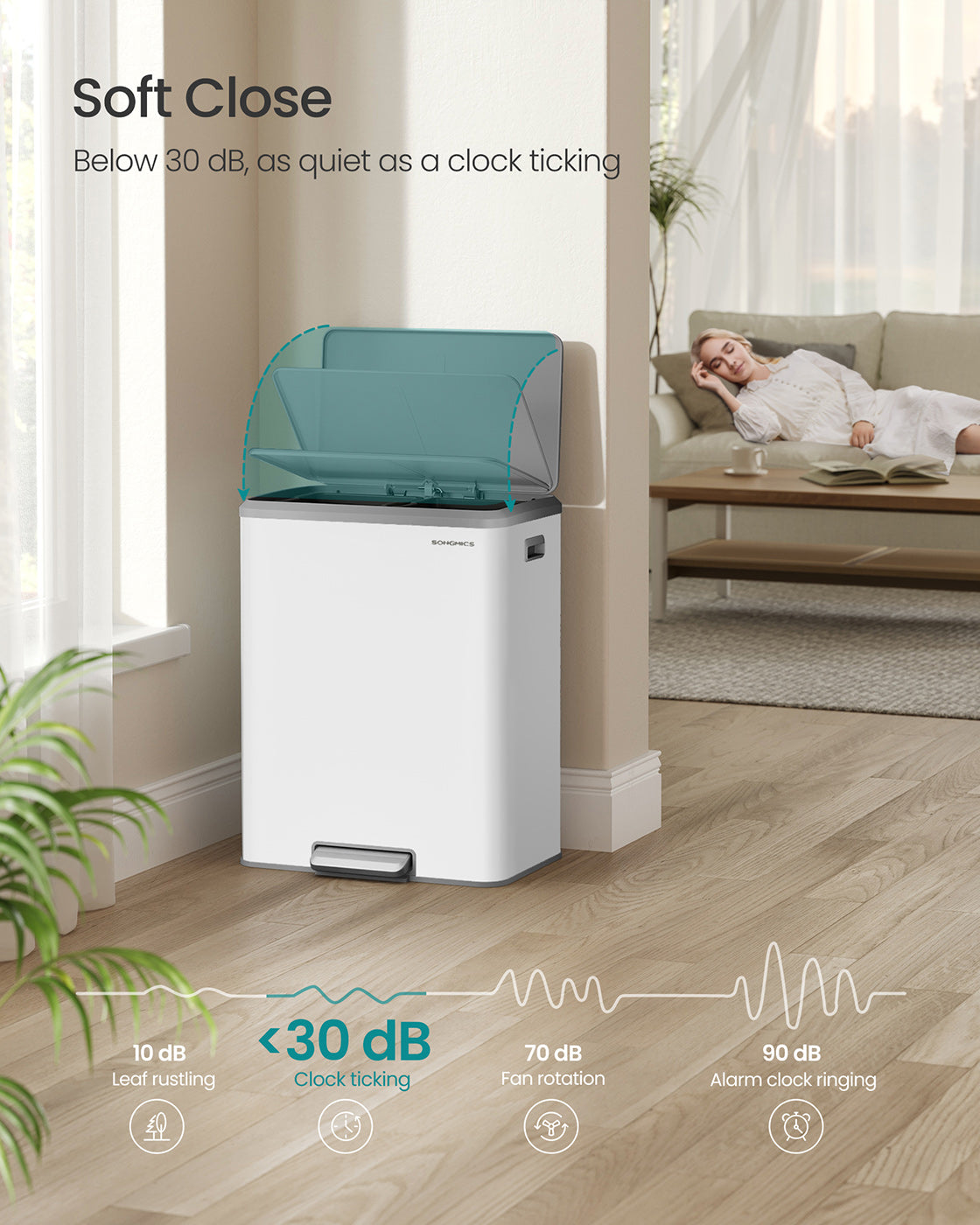 Kitchen Bin - Steel and Plastic - Cloud White