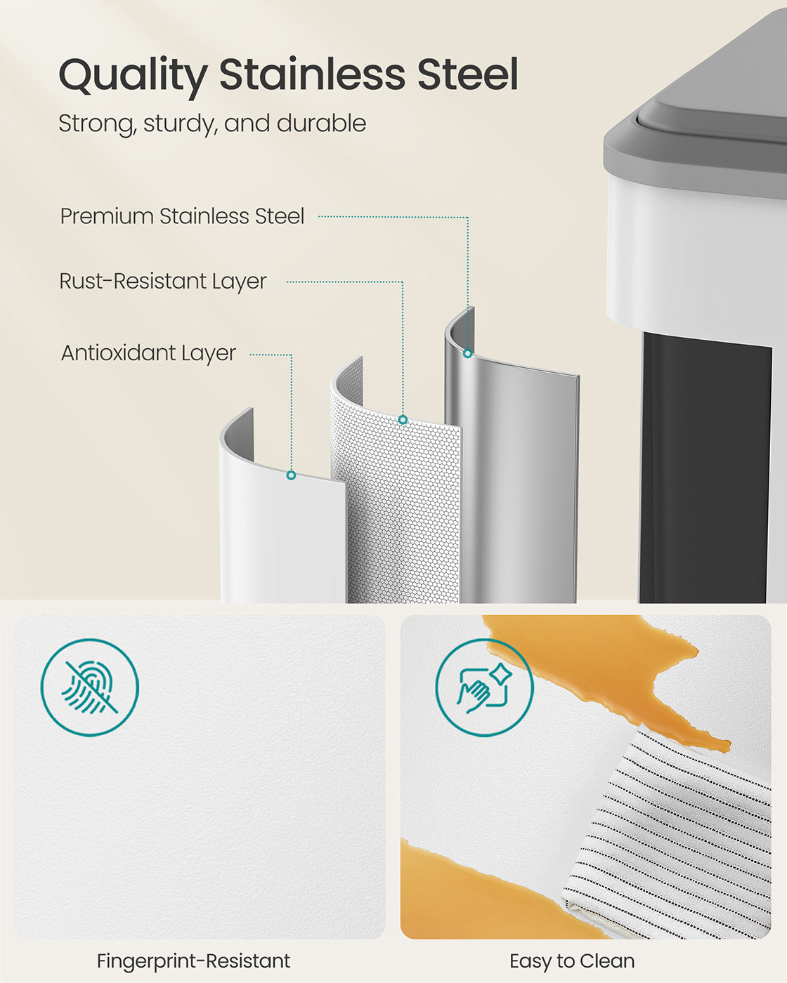 Kitchen Bin - Steel and Plastic - Cloud White