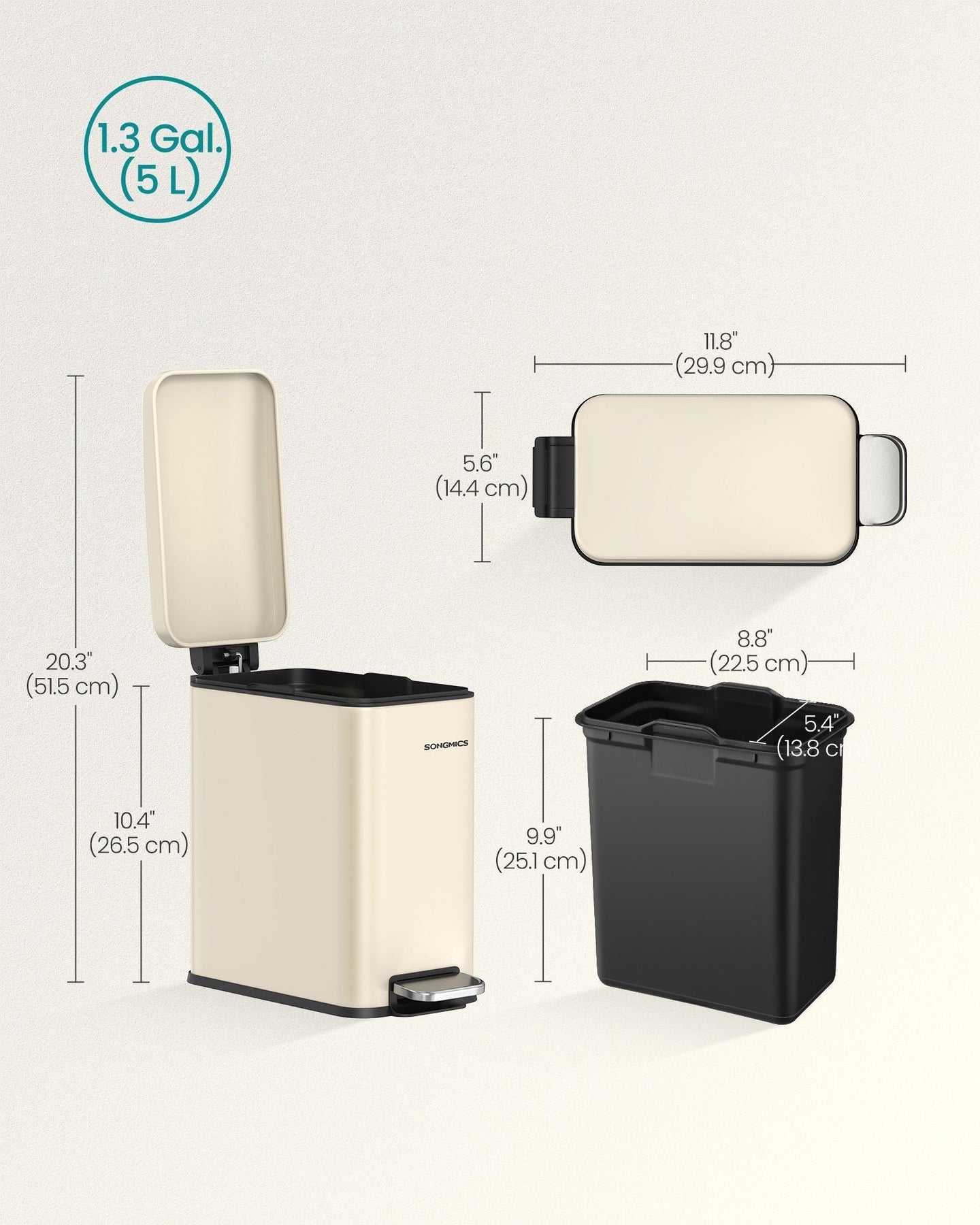 Bathroom Pedal Bin - Steel - Sand Beige - Soft Close