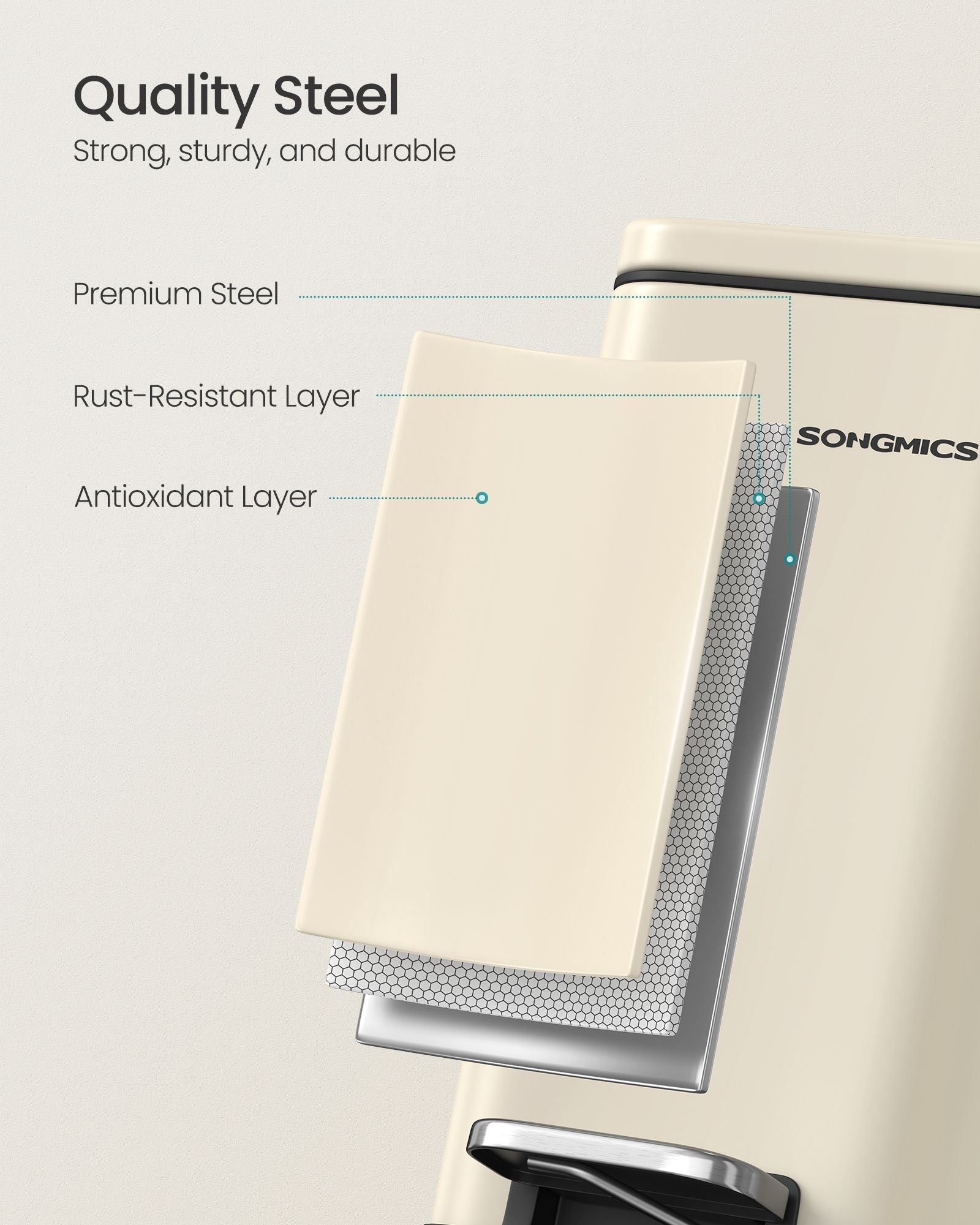 Bathroom Pedal Bin - Steel - Sand Beige - Soft Close