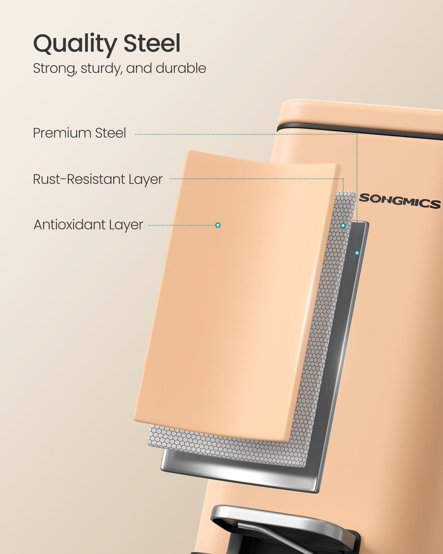 Small Bathroom Bin - Soft Close Pedal 5L - Steel - Peach Fuzz