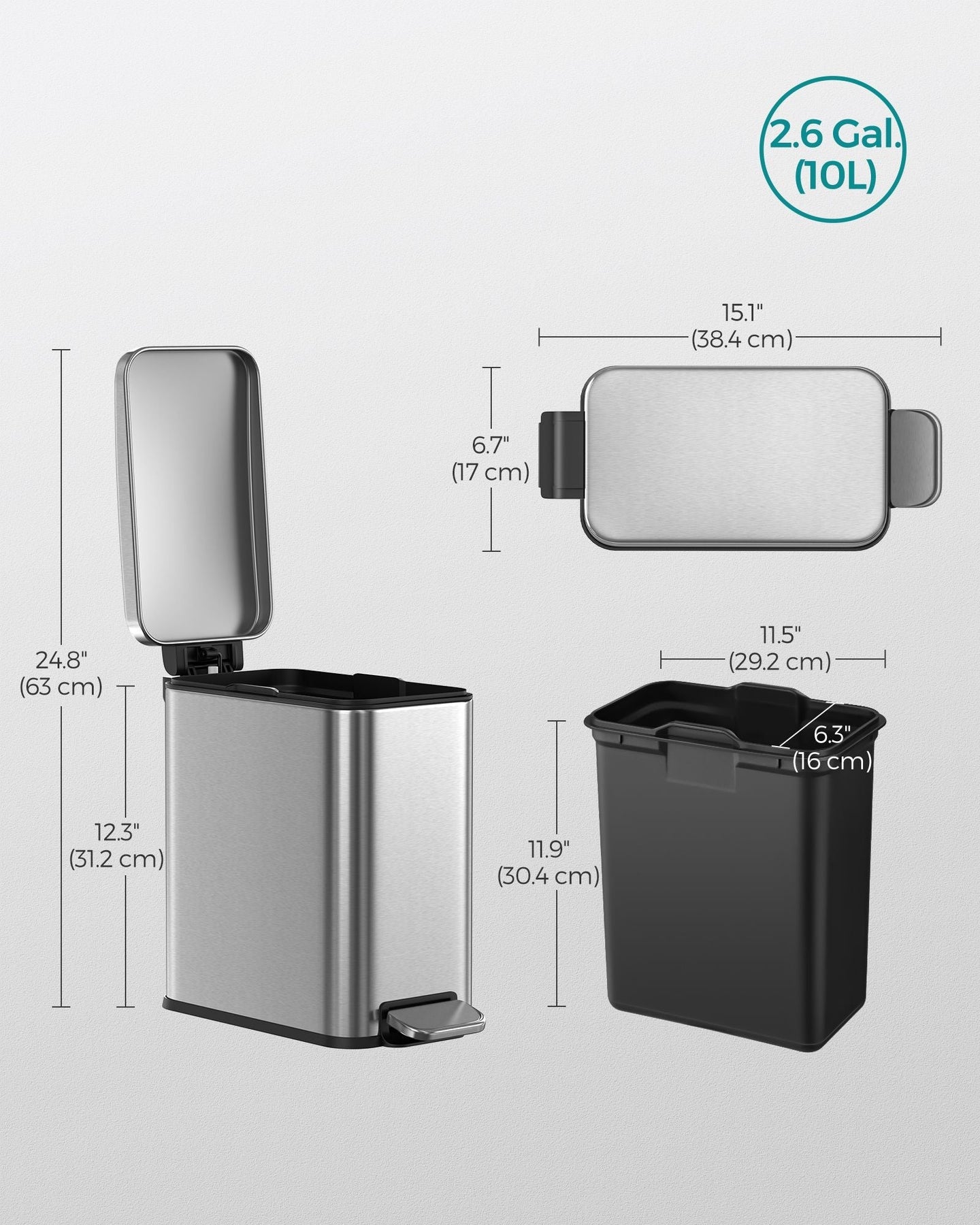 10L Steel Bathroom Bin - Soft Close